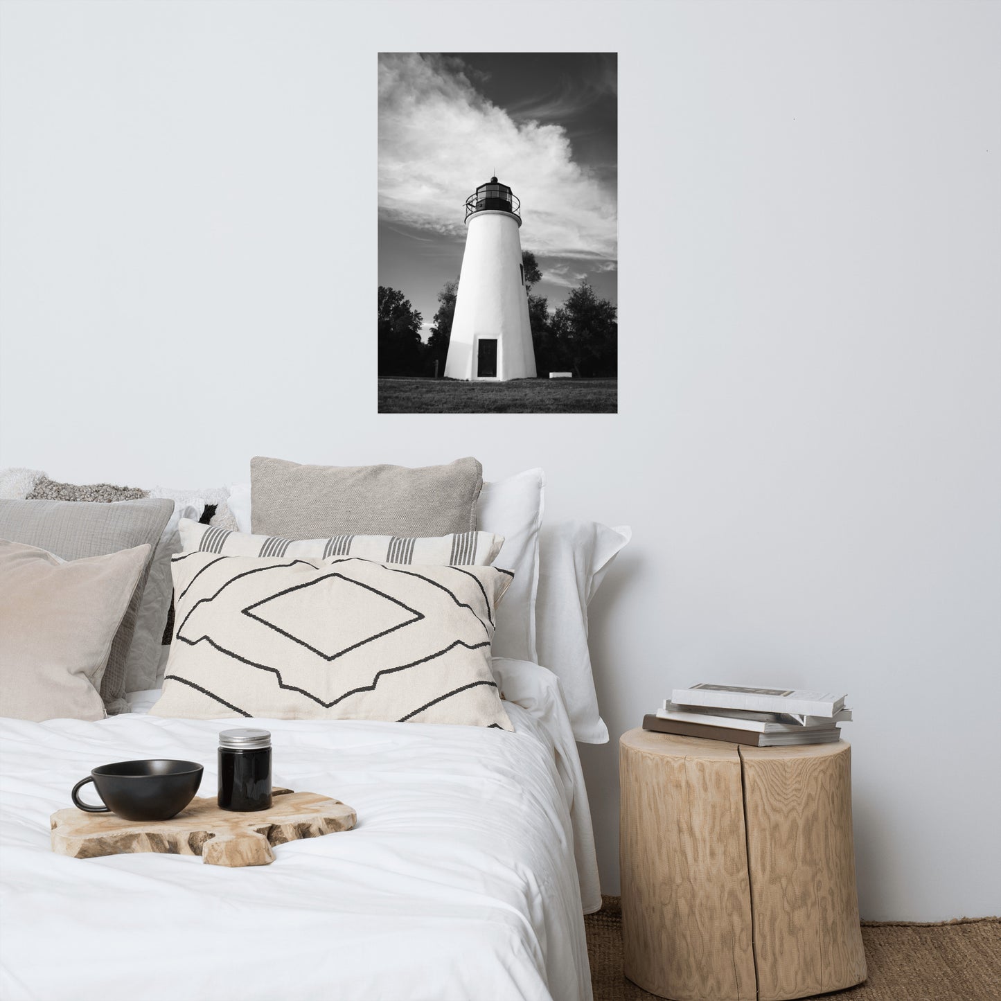 Touch the Sky Black and White Coastal Architectural Landscape Photo Loose Wall Art Print