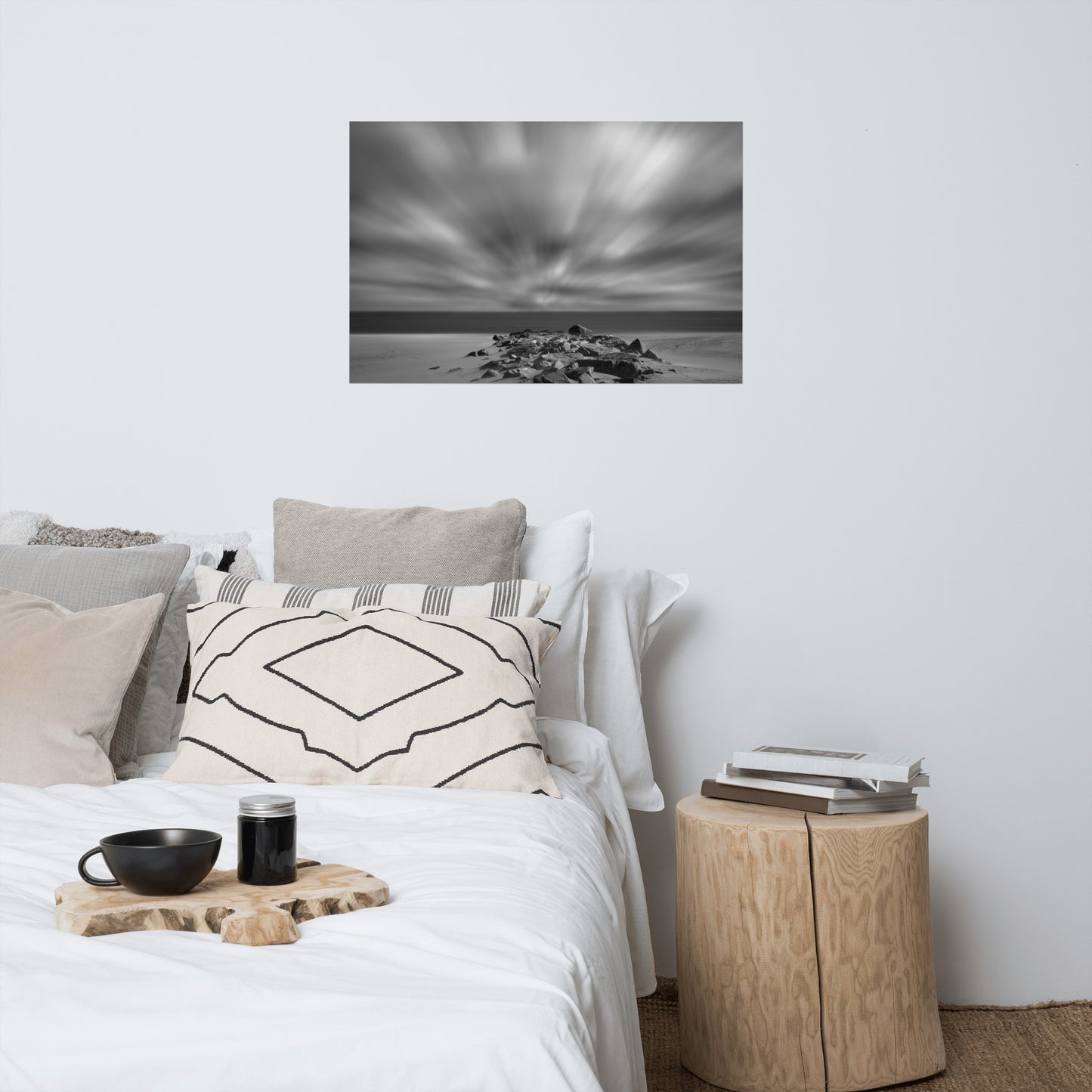 Windy Beach Black and White Landscape Photo Loose Wall Art Prints