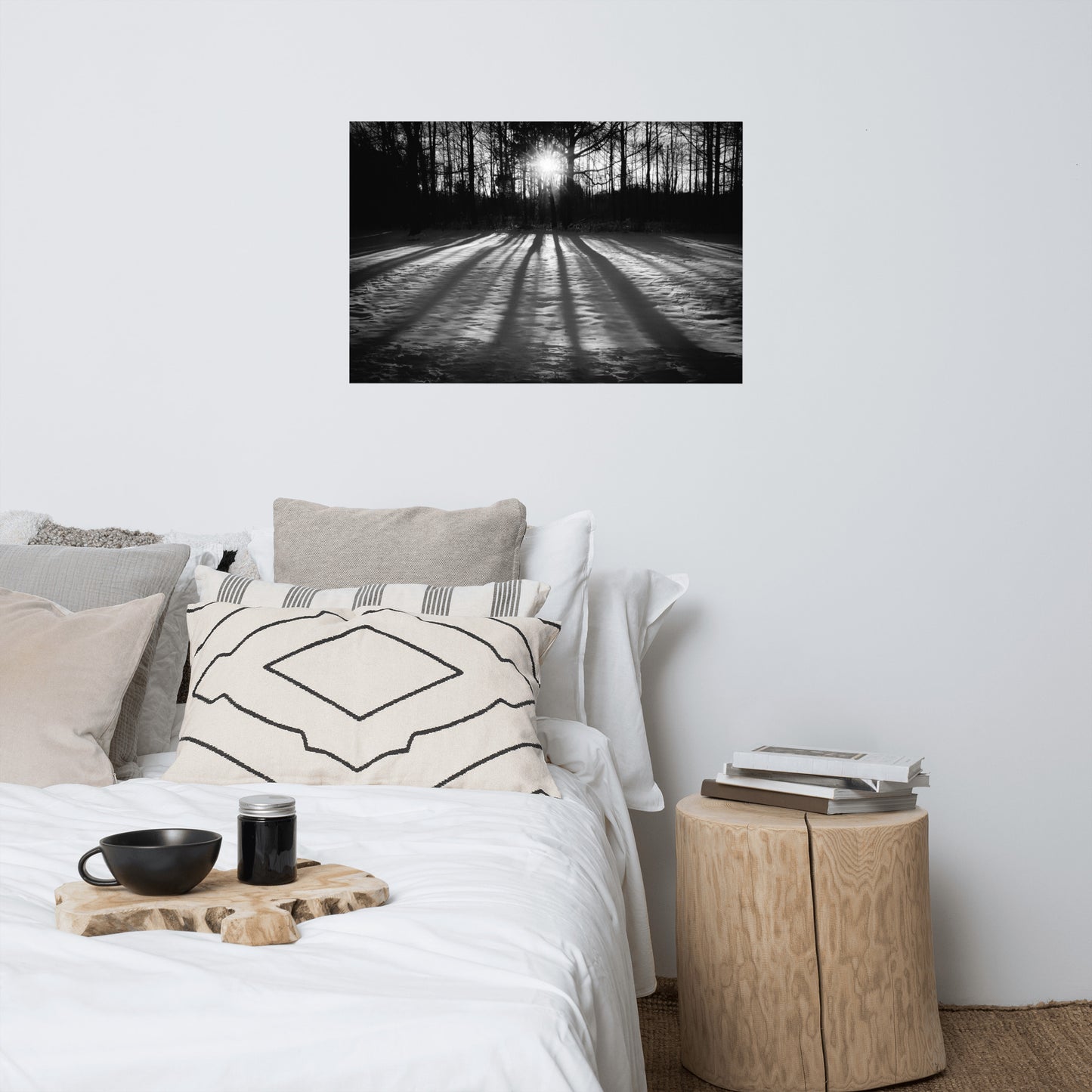 Winter Shadows Black and White Rustic Farmhouse Style Landscape Photo Loose Wall Art Prints