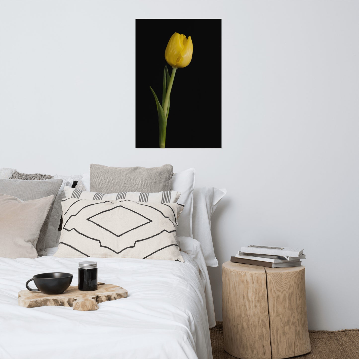 Yellow Tulip on Black Background Floral Nature Photo Loose Unframed Wall Art Prints