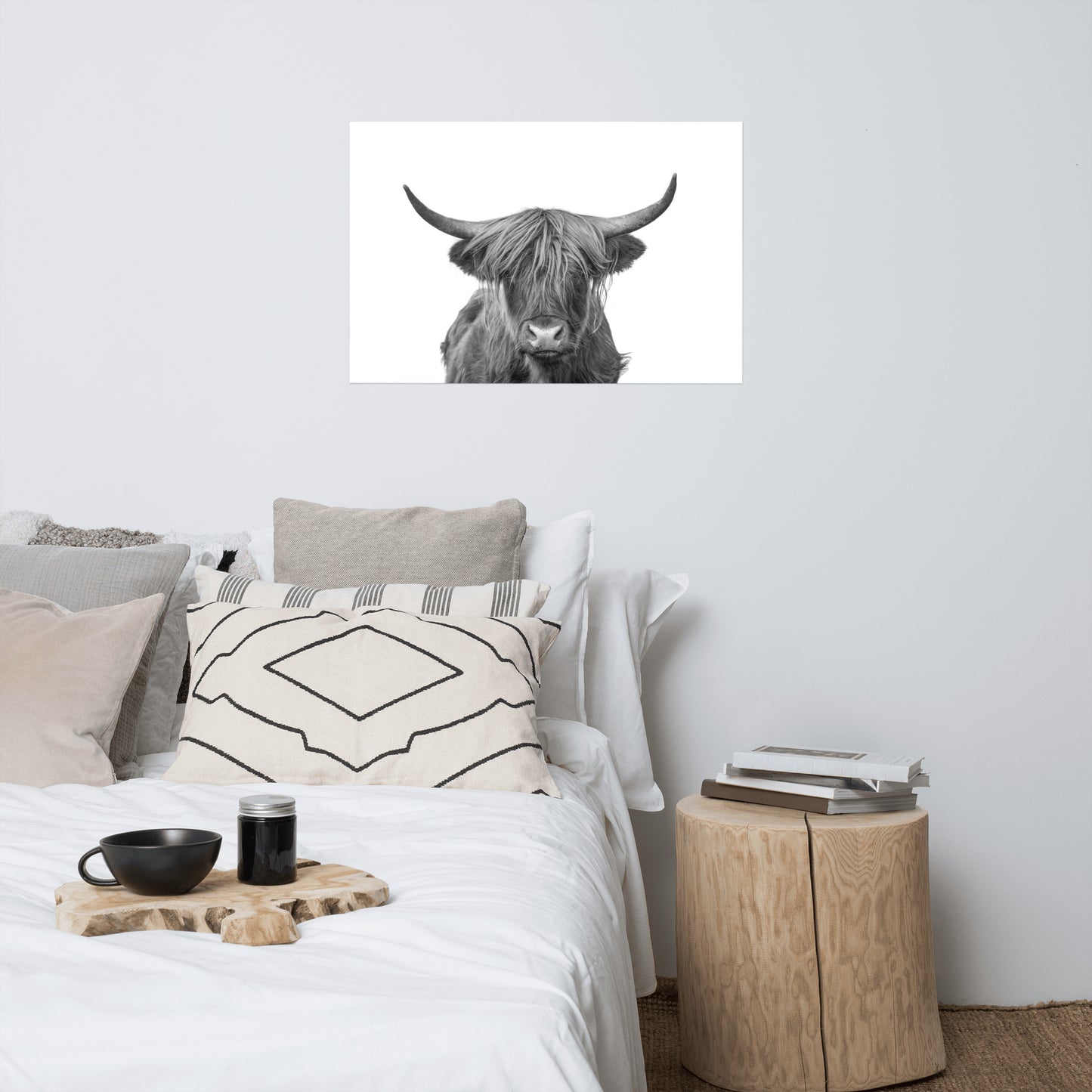 Highland Cow Black and White Rustic Farmhouse Style Wildlife / Animal Photograph Loose Wall Art Prints