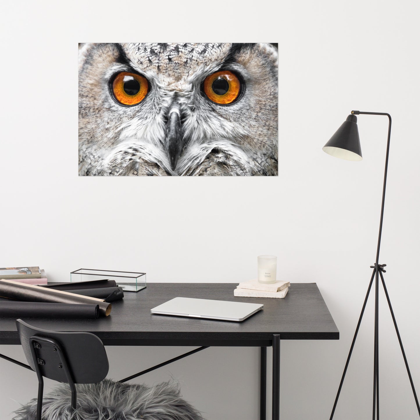 Close-up Yellow Owl Eyes Rustic Bird / Animal / Wildlife Photo Loose Wall Art Print