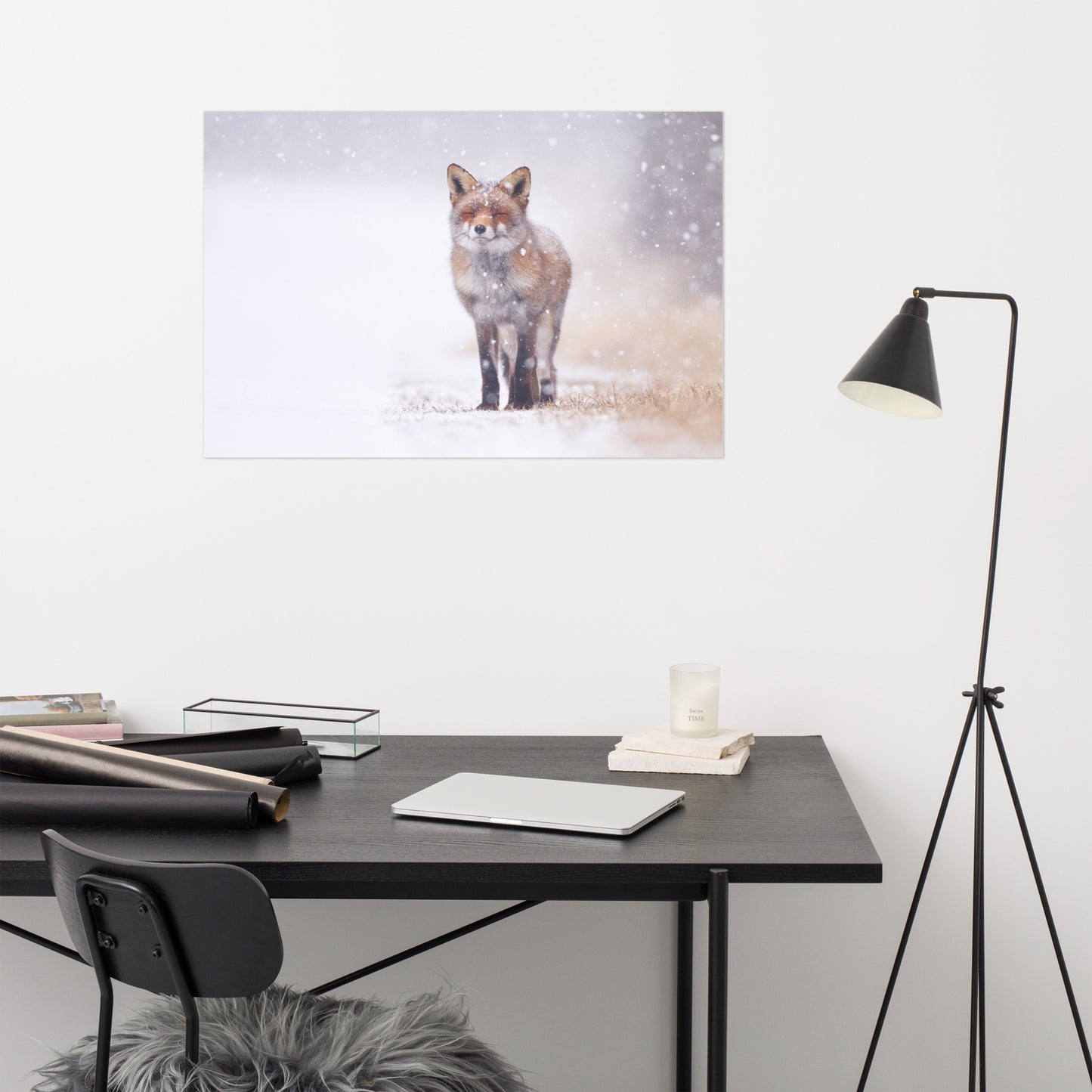 Happy Smiling Red Fox In The Snow Rustic Farmhouse Style Animal Wildlife Nature Photograph Loose Wall Art Print
