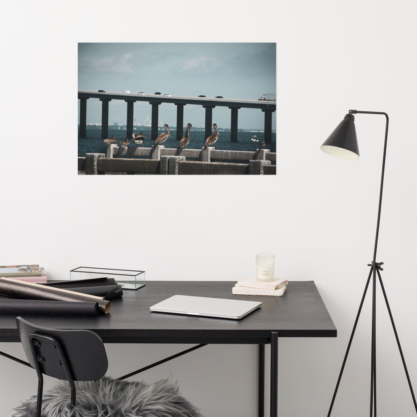 Skyway Bridge & Bob's Pelican Friends - Bird / Animal / Wildlife Photograph Loose Wall Art Print