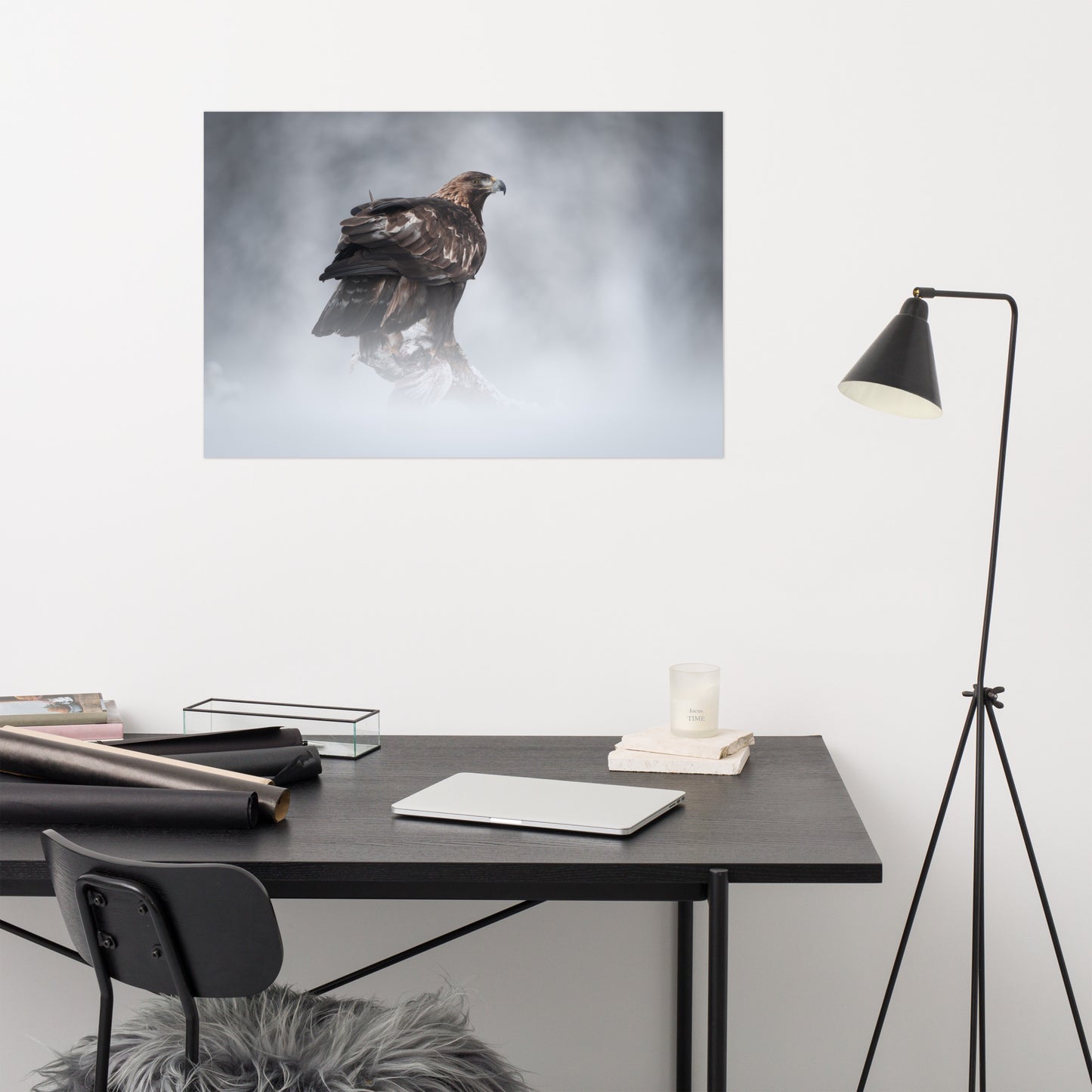 The Victor - Golden Eagle In The Mist Rustic Farmhouse Style Wildlife Photograph Loose Wall Art Print
