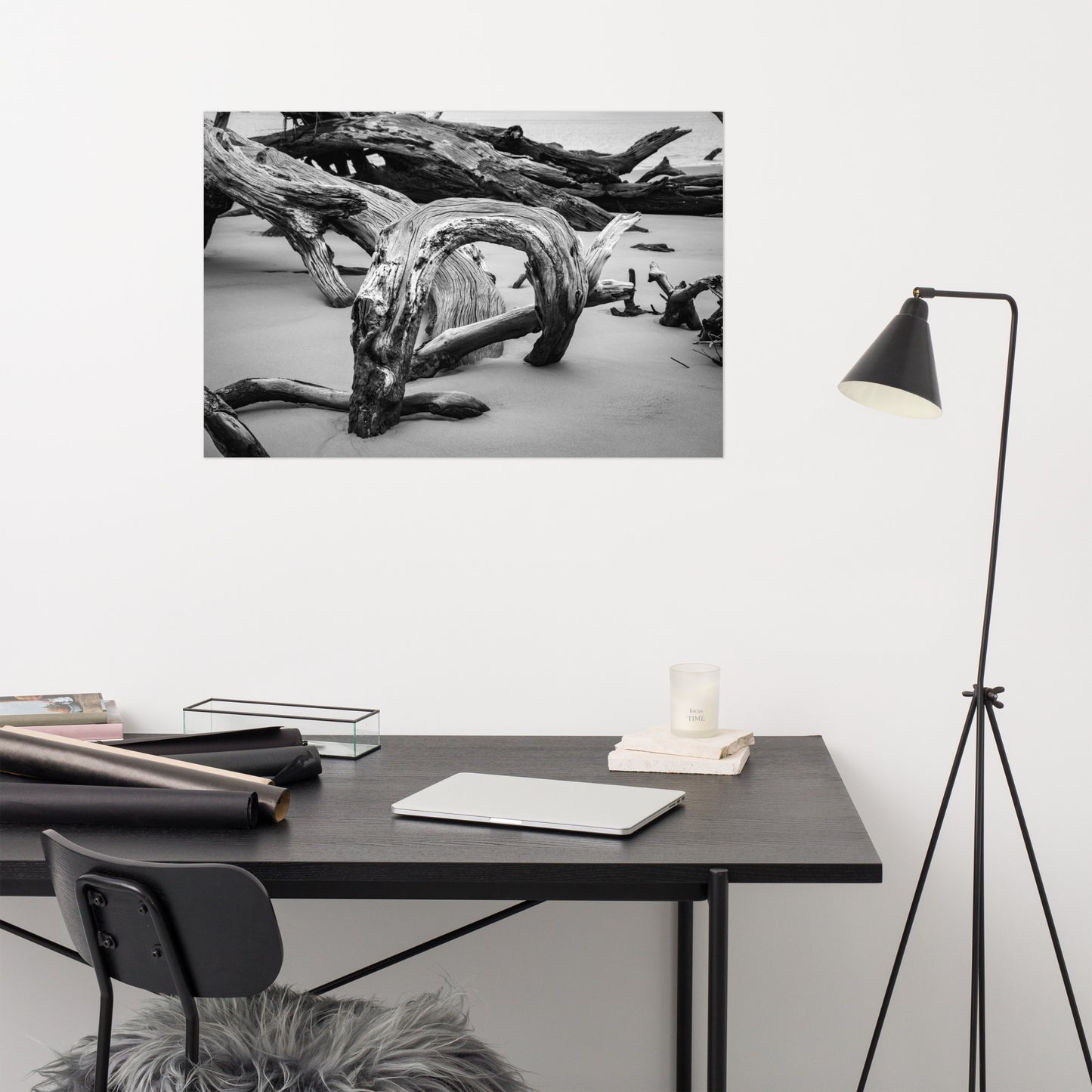 Dead Tree Boneyard Beach Florida 5 Black and White Rustic Landscape Photo - Loose Wall Art Print