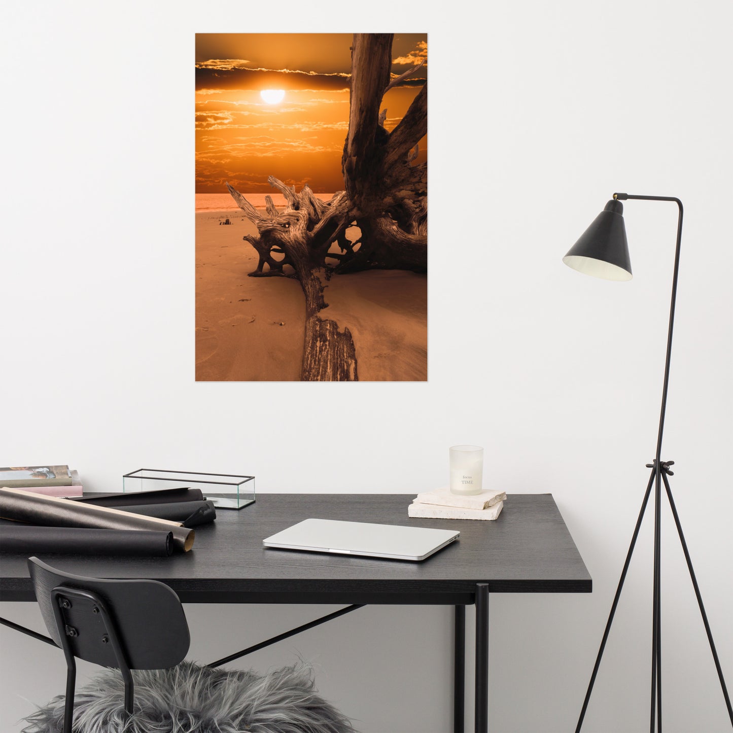 Dried Tree Roots and Sunrise Boneyard Beach Jacksonville Florida 2 Rustic Coastal Landscape Photo Loose (Unframed) Wall Art Print
