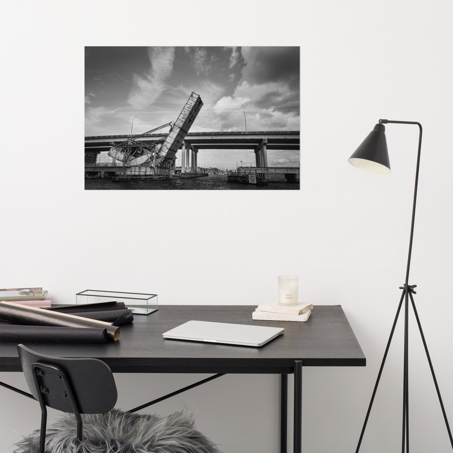 Train Drawbridge Jacksonville Black and White Architectural / Industrial Cityscape Photo Loose Print