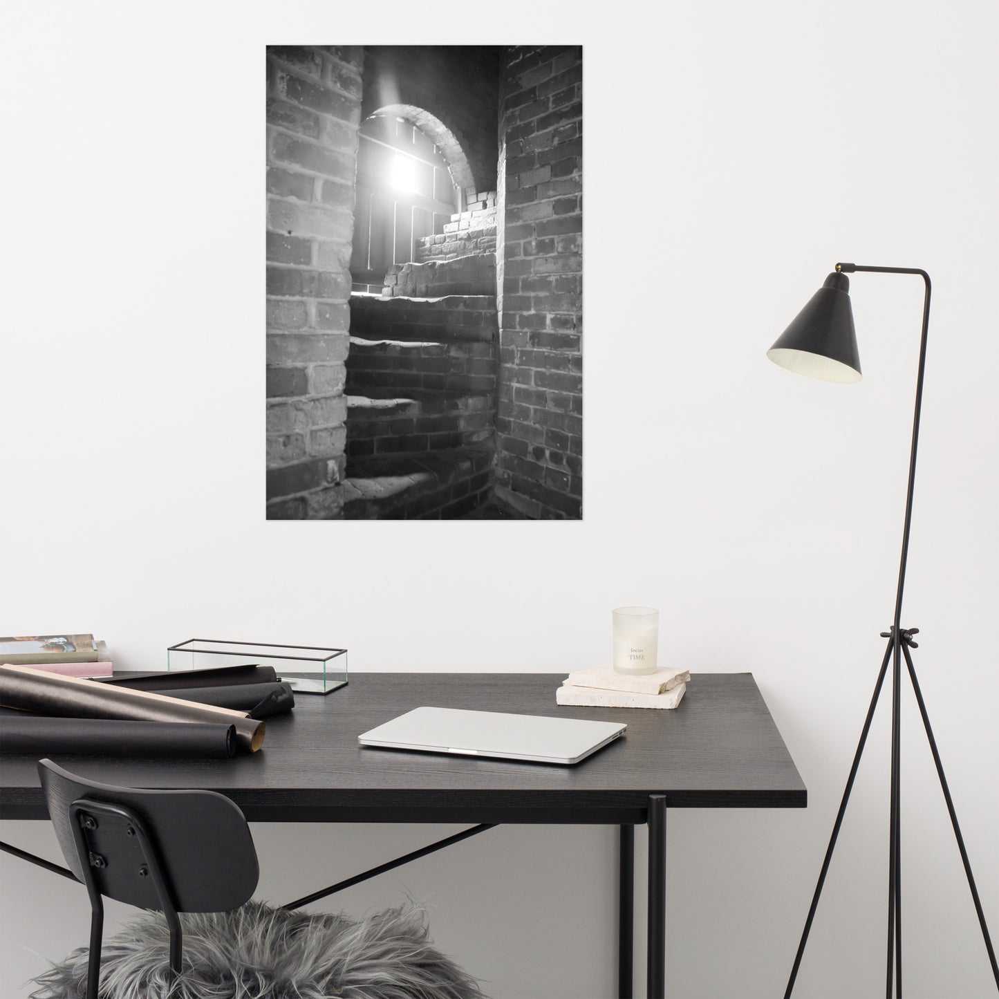 Fort Clinch Stairway Black and White Architectural Photo Loose Wall Art Print
