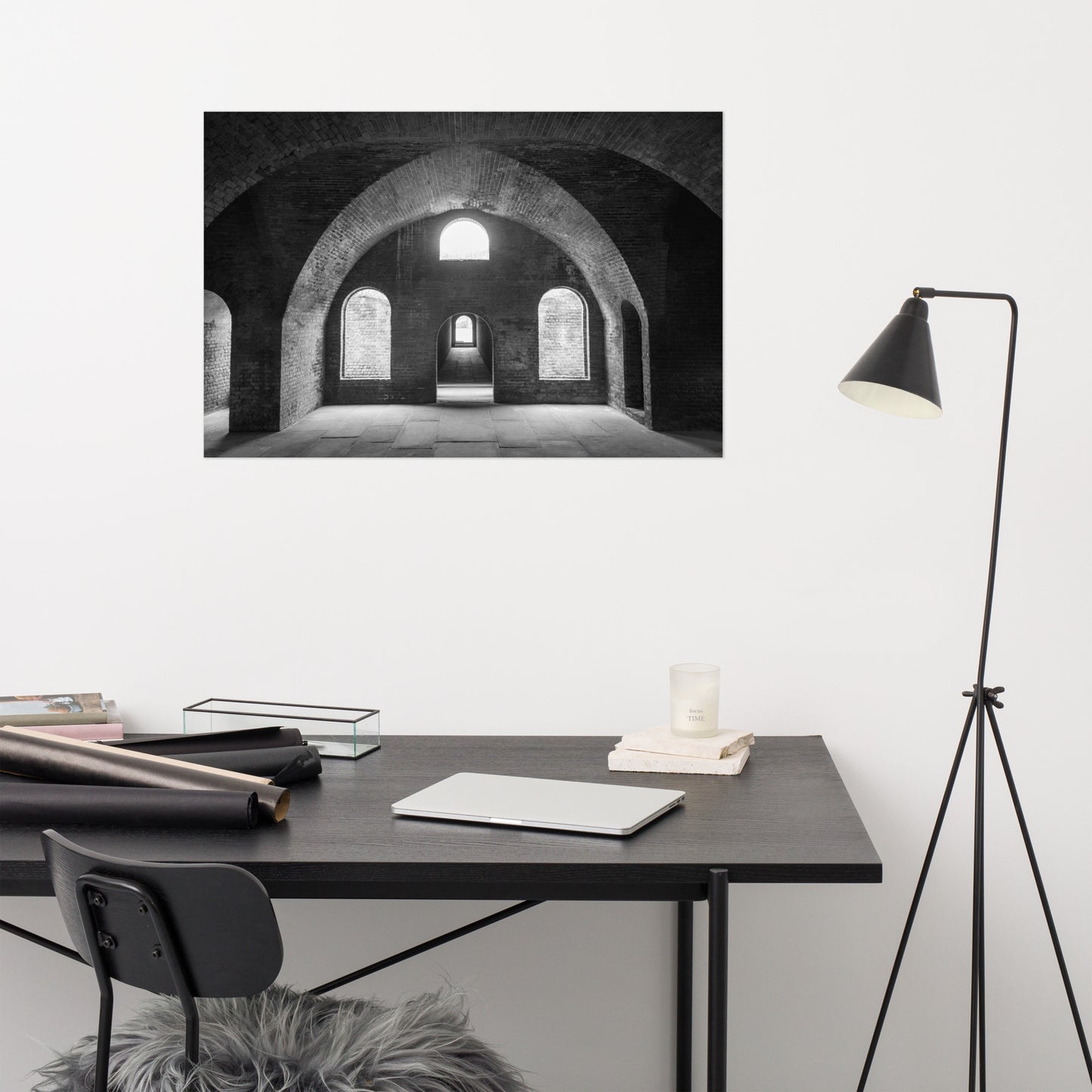 Fort Clinch Bunker Room Black and White 2 Architectural Photo Loose Wall Art Print