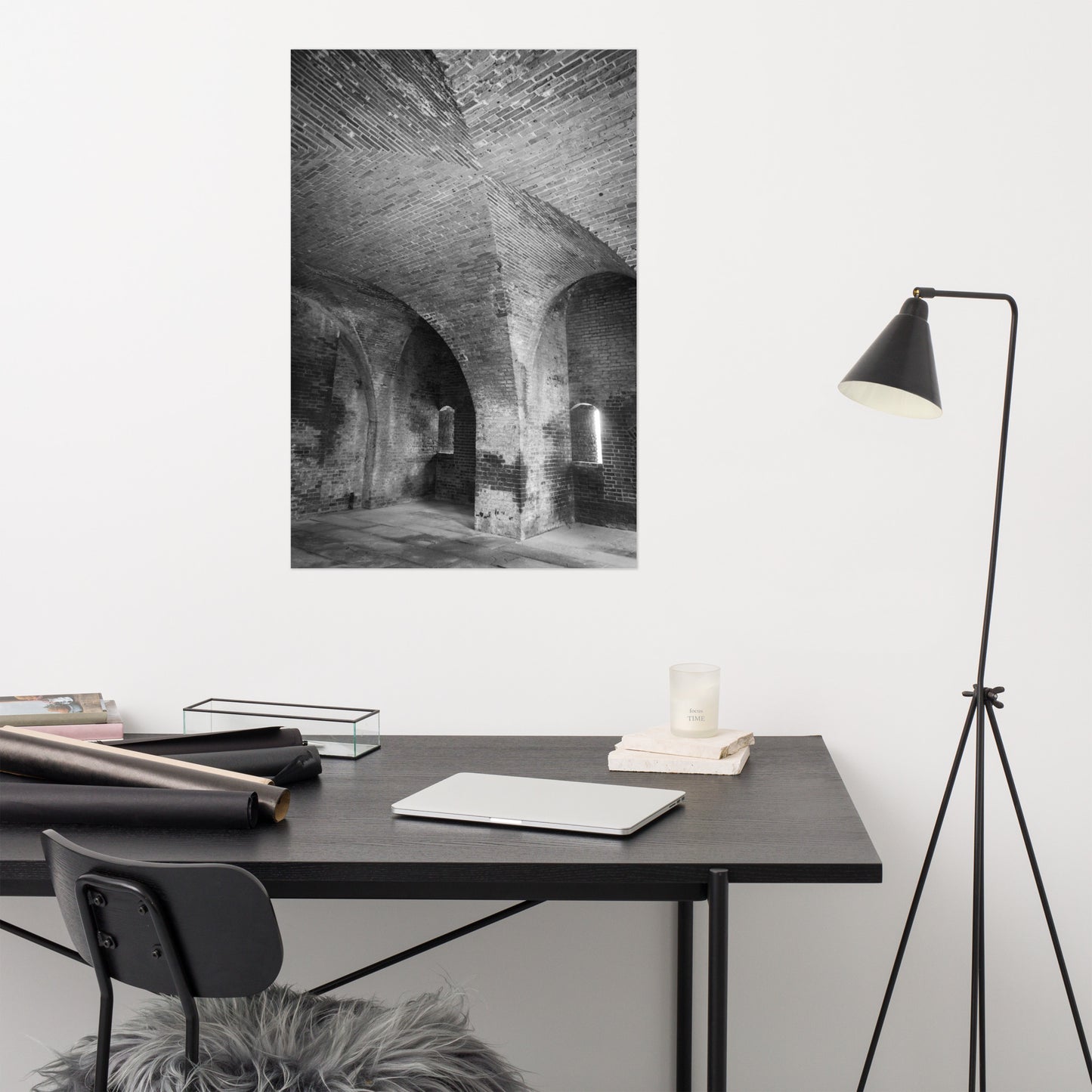 Fort Clinch Bunker Room Black and White Architecture Photograph Loose Wall Art Print