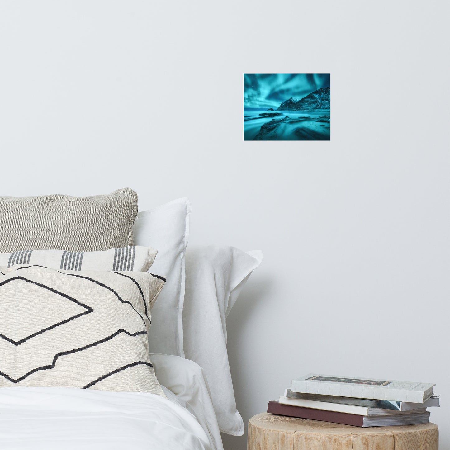 Blue Northern Lights and Mountain Coast Landscape Photo Loose Wall Art Prints