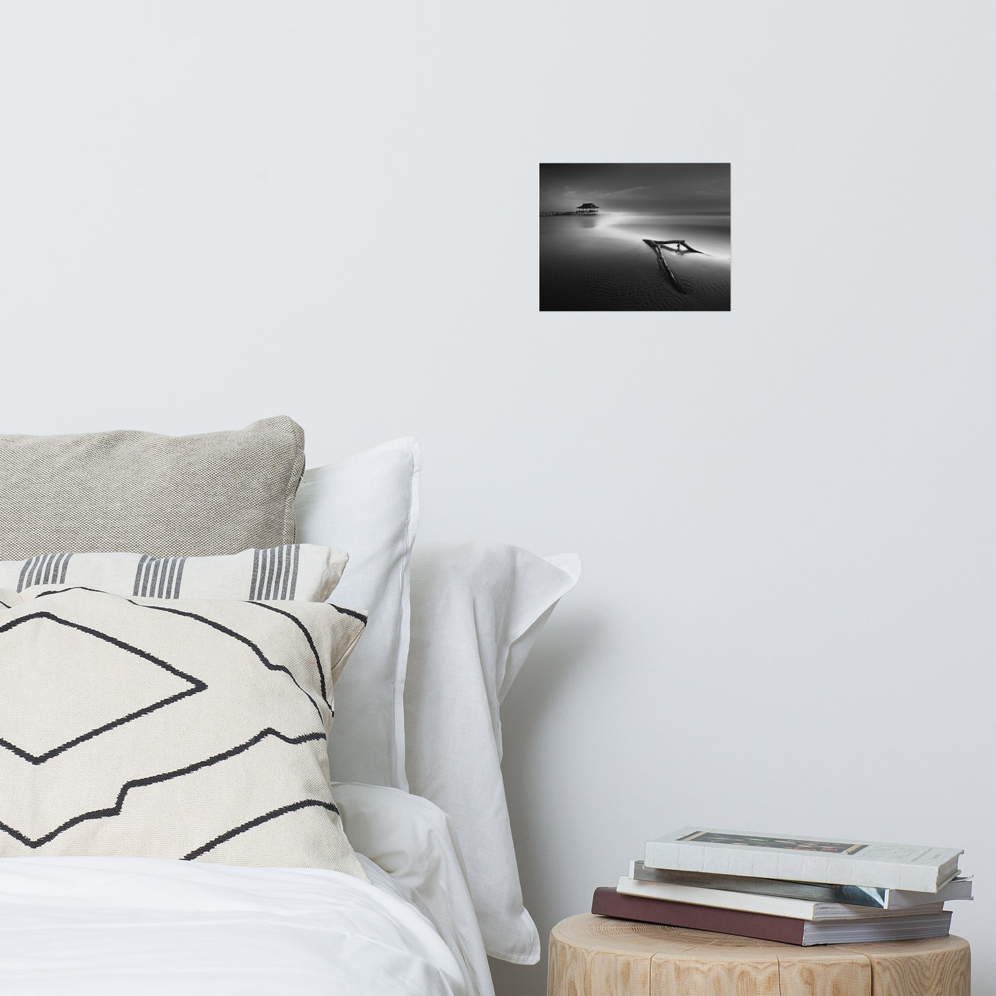 Dramatic Beach with Driftwood Black and White Coastal Landscape Photo Loose Wall Art Prints
