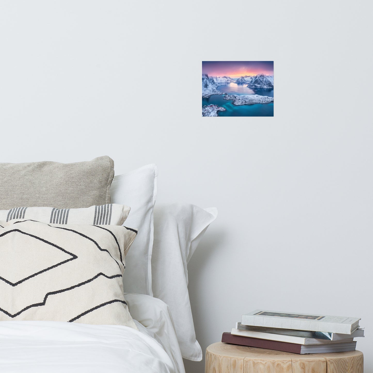 Reine at Winter Sunset Icy Mountain Landscape Photo Loose Wall Art Prints