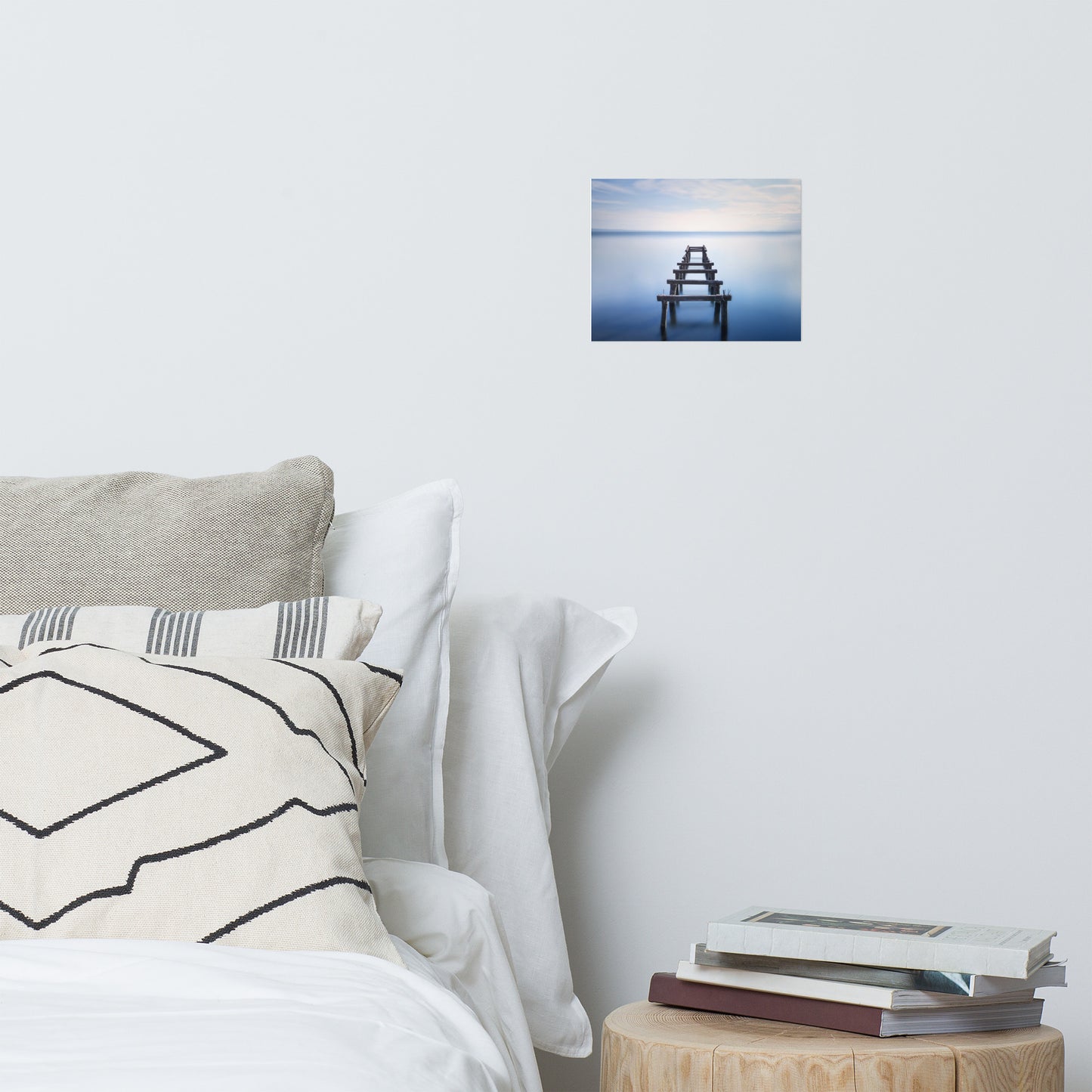 Soft Blue Lake and Abandoned Pier Landscape Photo Loose Wall Art Prints