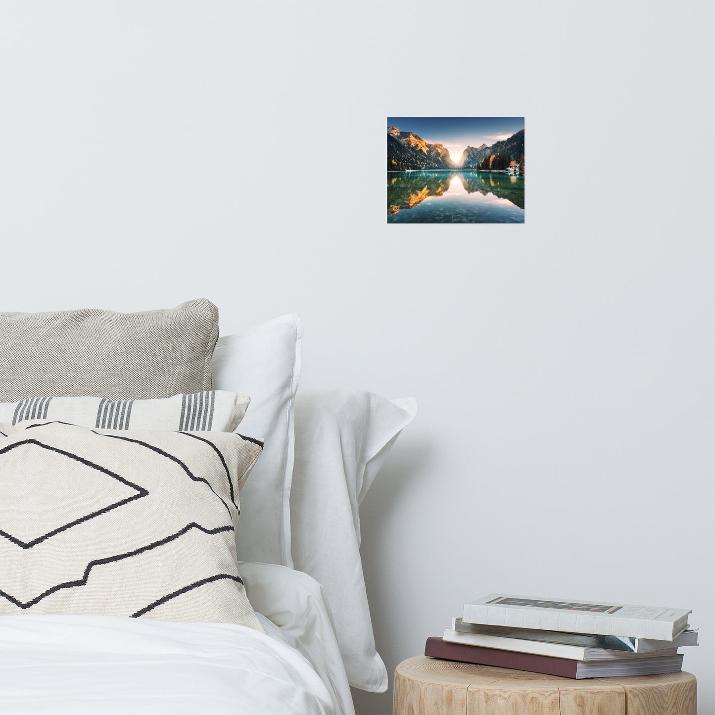 Sunrise Misty Mountain Lake Lively Color Effect Rustic Farmhouse Style Landscape Photo Loose Wall Art Prints