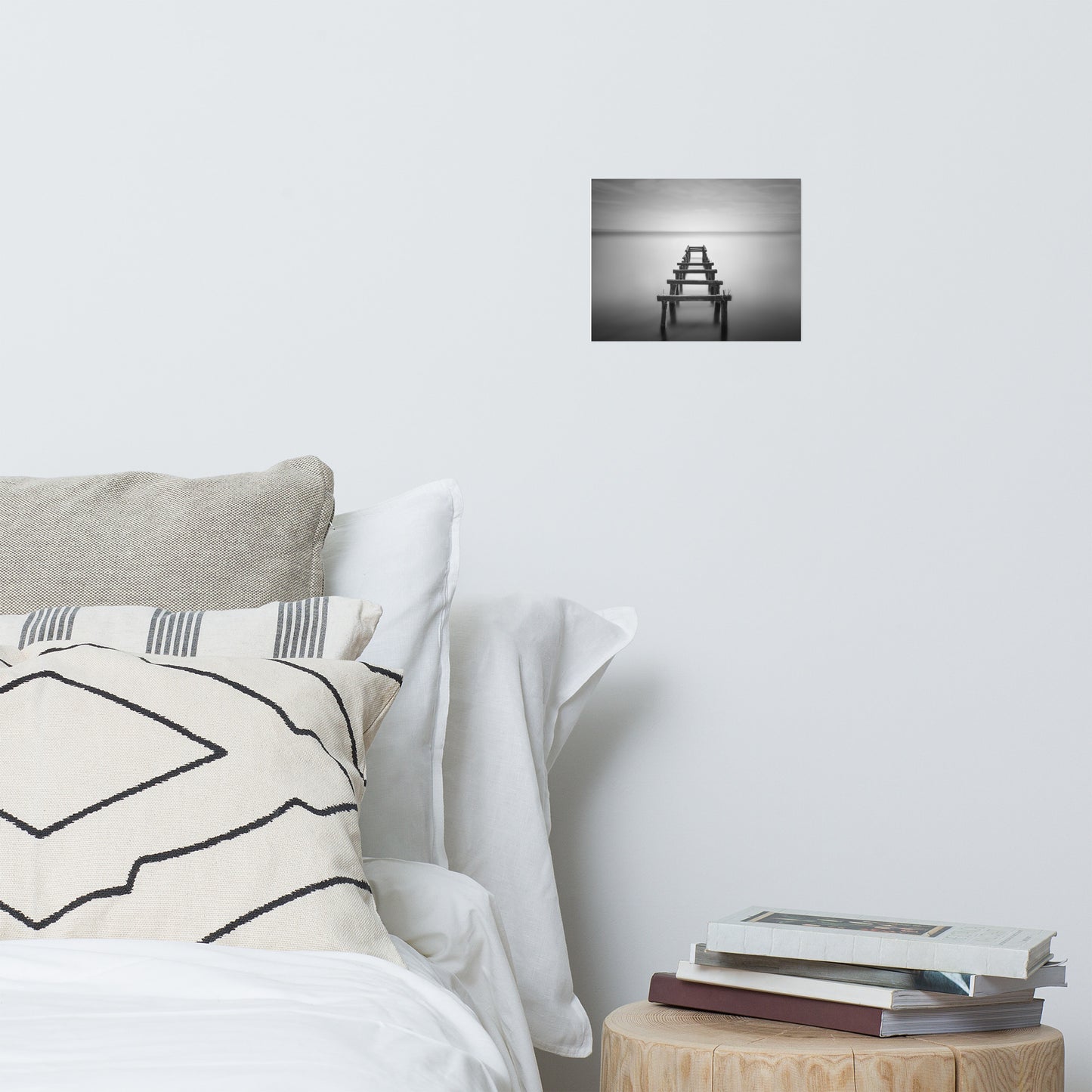Soft Lake and Abandoned Pier Black and White Landscape Photo Loose Wall Art Prints