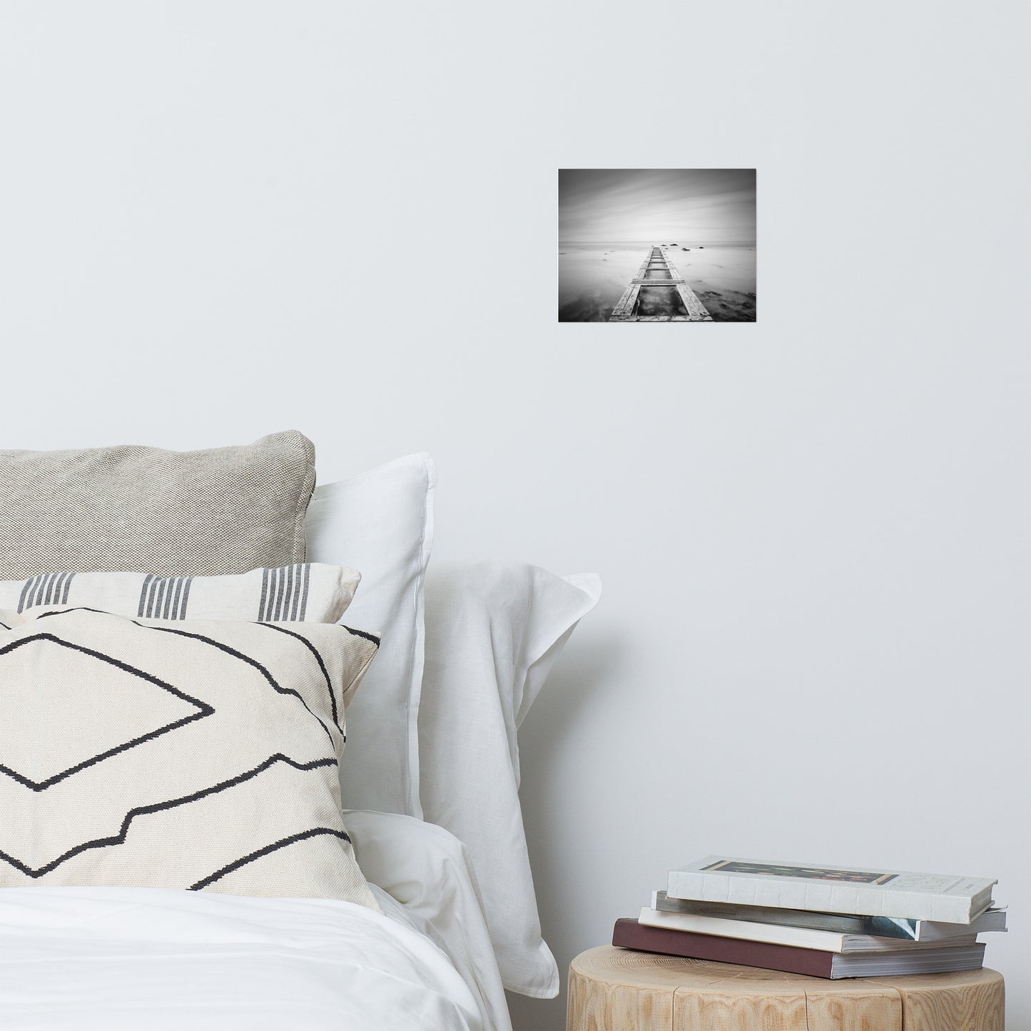 Moody Ocean and Sky Wooden Pier Black and White Coastal Landscape Photo Loose Wall Art Prints