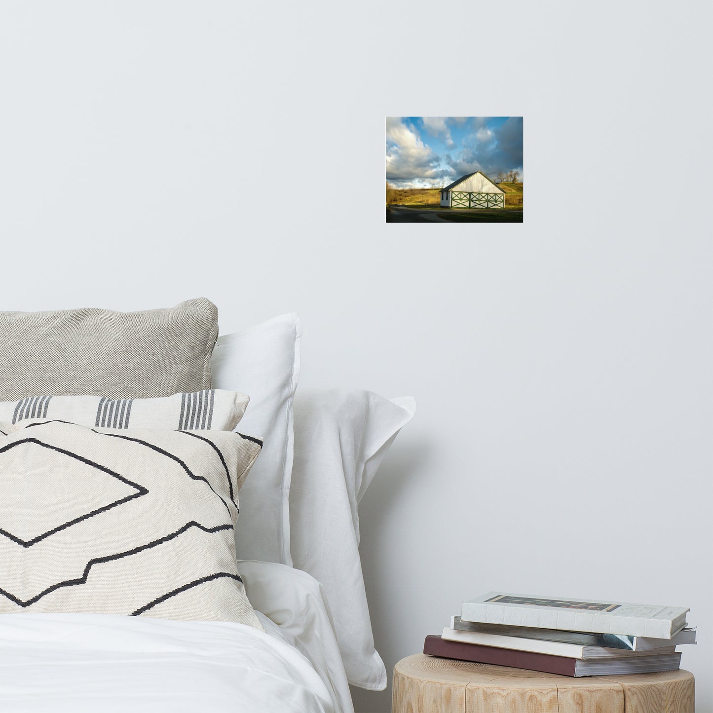 Neutral Prints For Bedroom: White and Green Barn in Meadow Rustic - Rural / Country Style Landscape / Nature Photograph Loose / Unframed / Frameable / Frameless Wall Art Print - Artwork