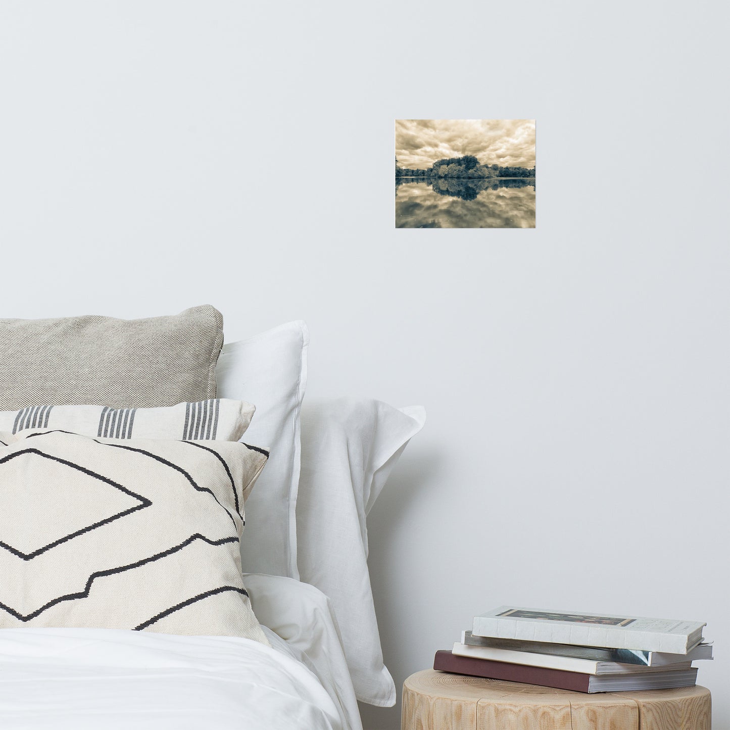 Unique Wall Decor For Bedroom: Fall Trees on Edge of Pond With Stormy Sky Split Tone - Rural / Country Style Landscape / Nature Loose / Unframed / Frameless / Frameable Photograph Wall Art Print - Artwork
