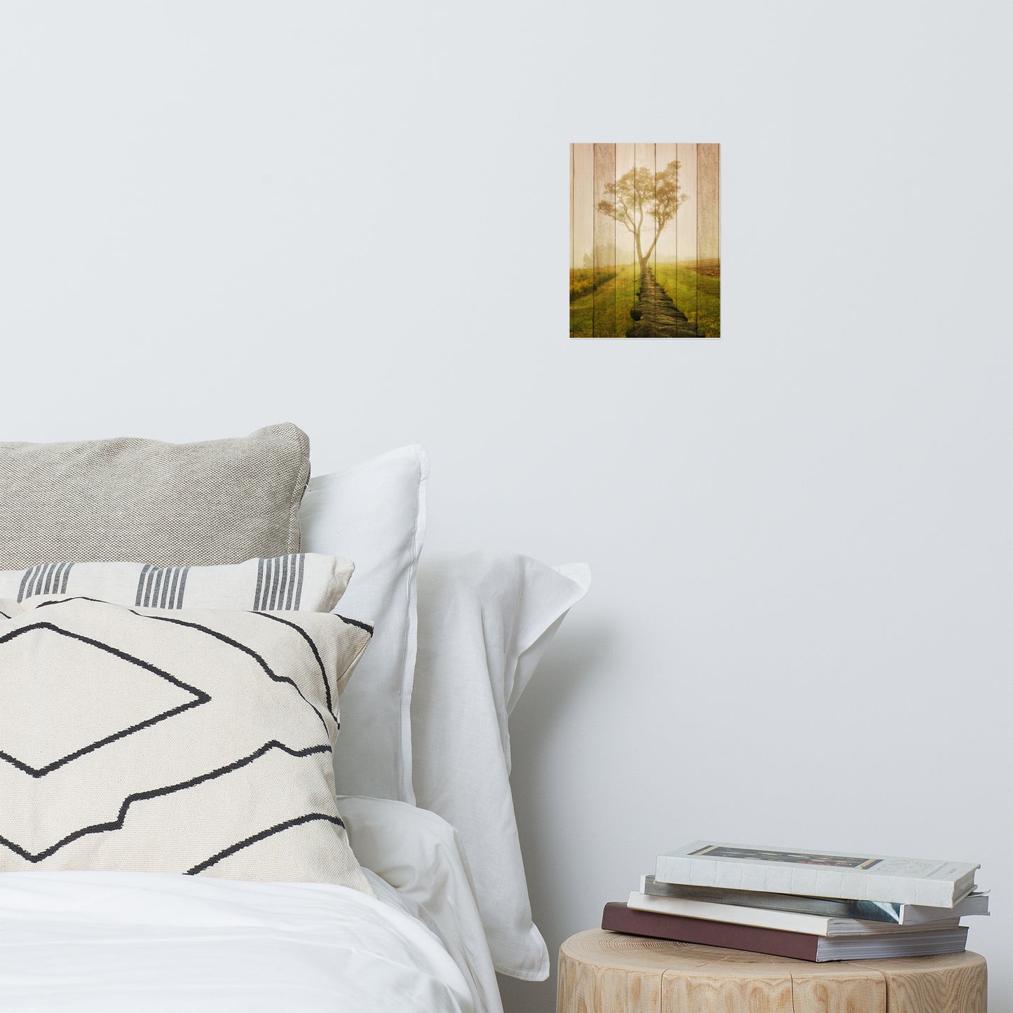 Faux Wood Calming Morning Farmhouse Style Landscape Photo Loose Wall Art Print