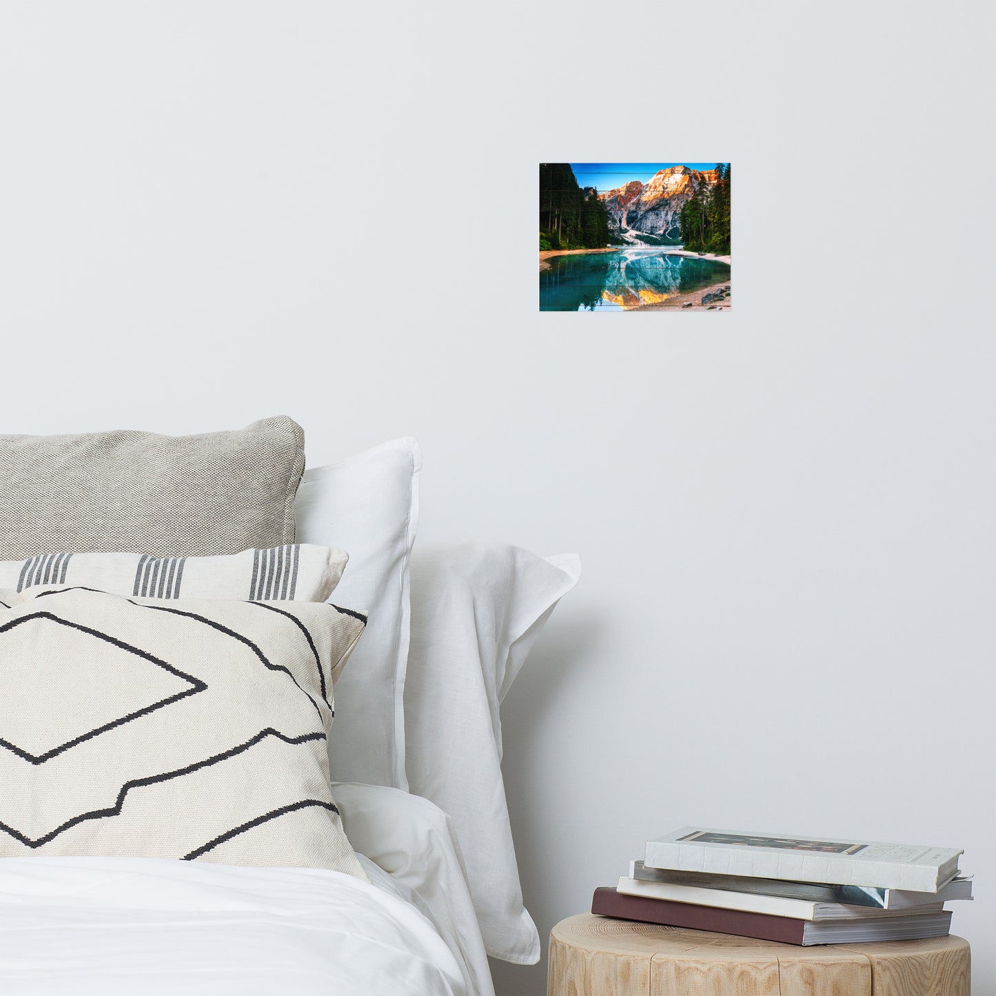 Faux Wood Misty Lake & Snowcap Mountain Reflections Loose Wall Art Prints