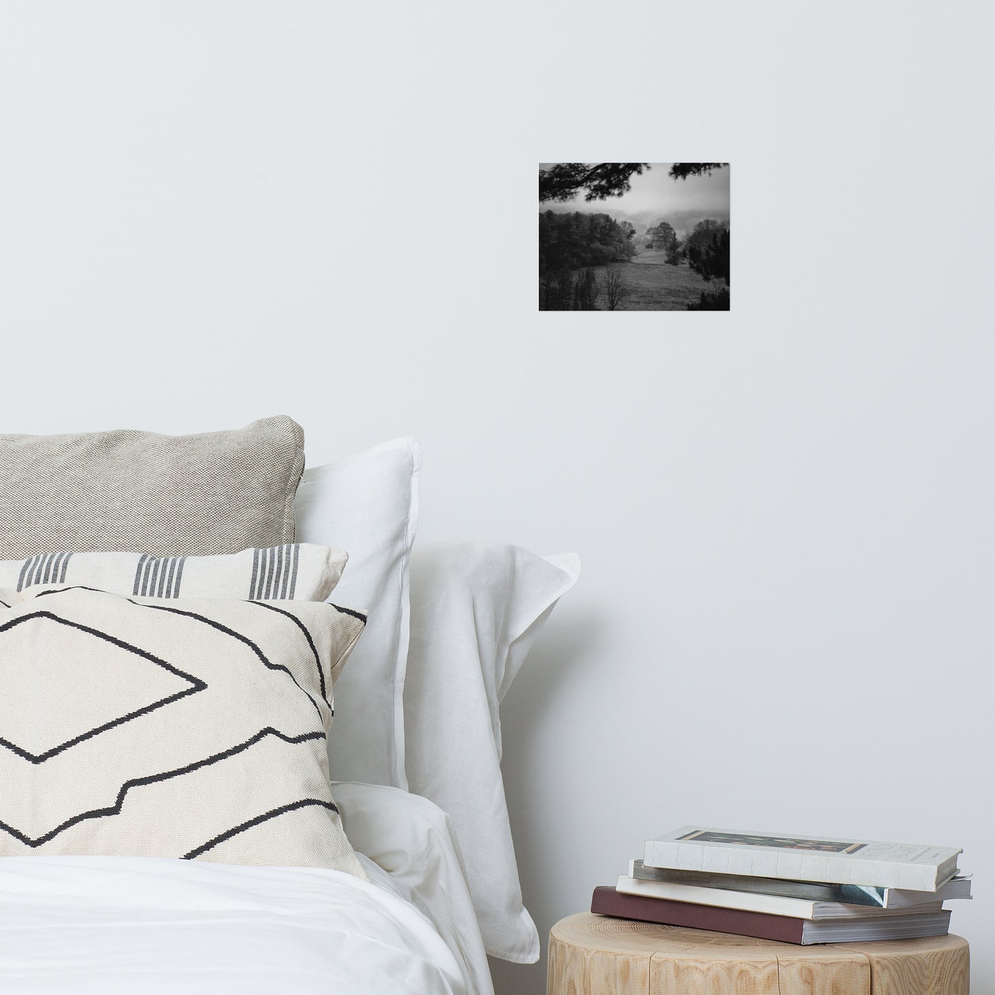 Mist of Valley Forge Rustic Farmhouse Style Black and White Landscape Photo Loose Wall Art Prints