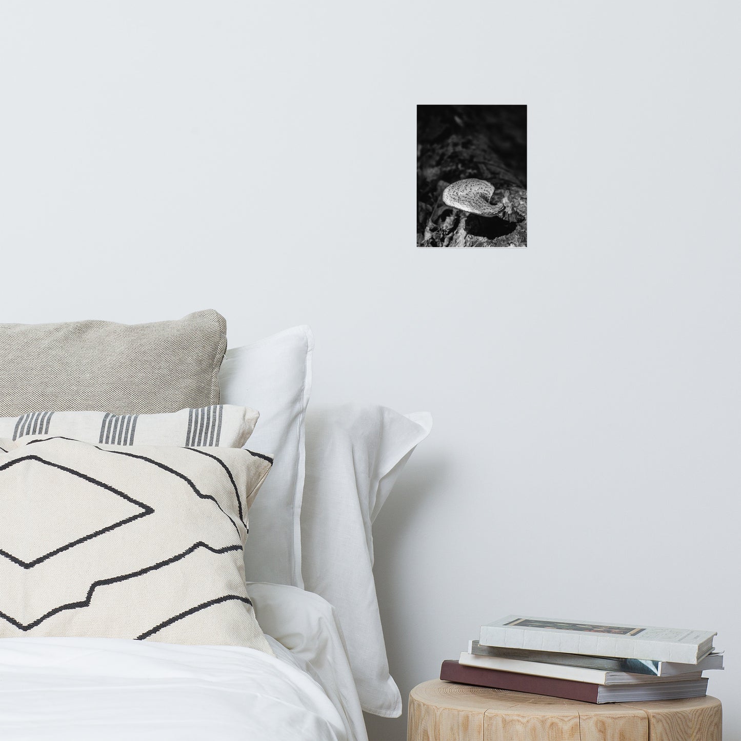 Wall Decor Rustic Modern: Mushroom on Log Black and White - Botanical / Plant / Nature Photograph Loose / Unframed / Frameable / Frameless Wall Art Print - Artwork