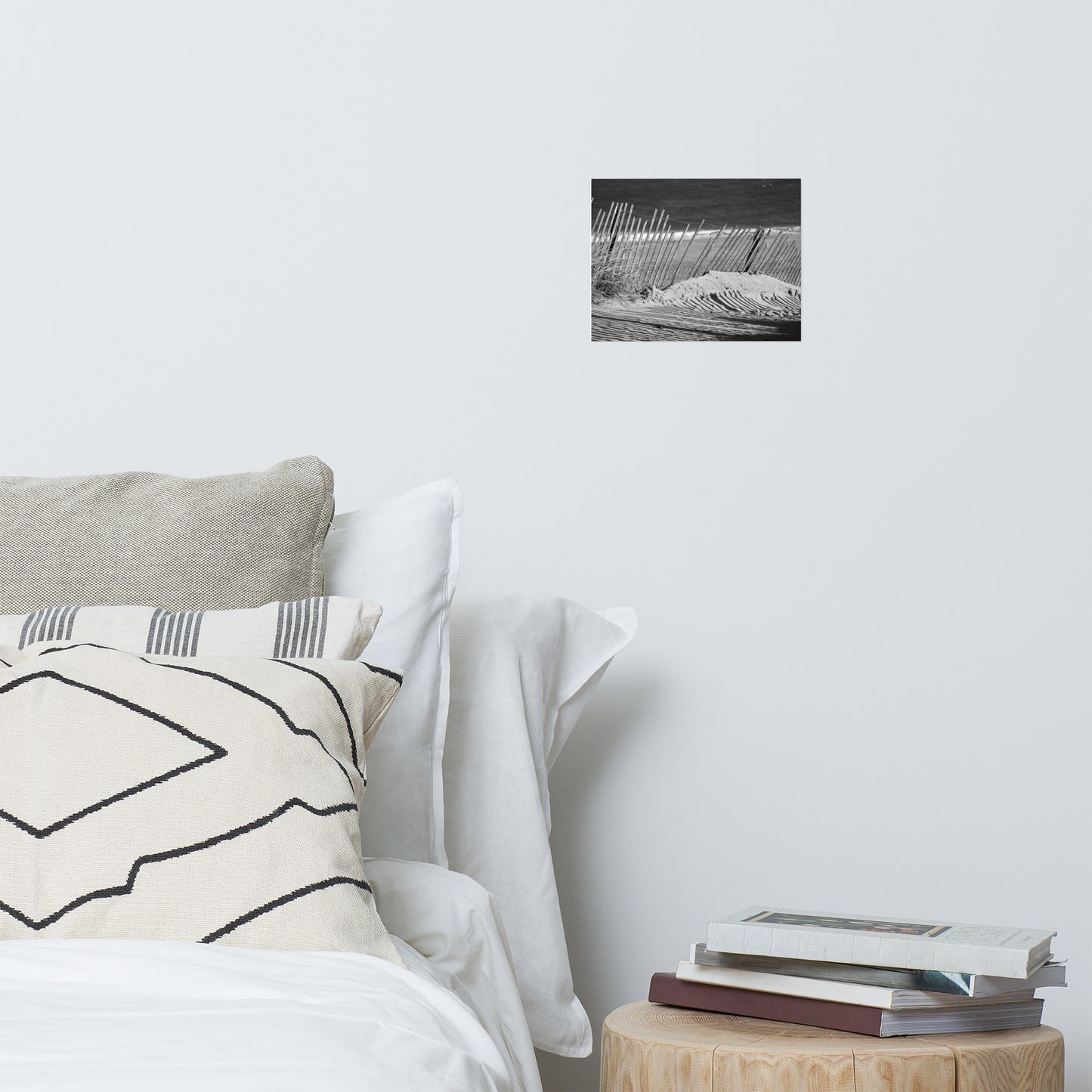 Sandy Beach Fence Black and White Landscape Photo Loose Wall Art Prints