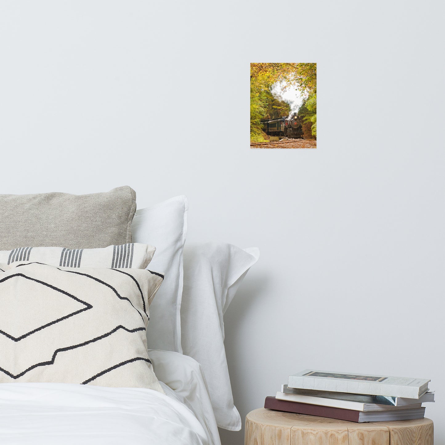 Steam Train with Autumn Foliage Rustic Farmhouse Style Landscape Photo Loose Wall Art Print