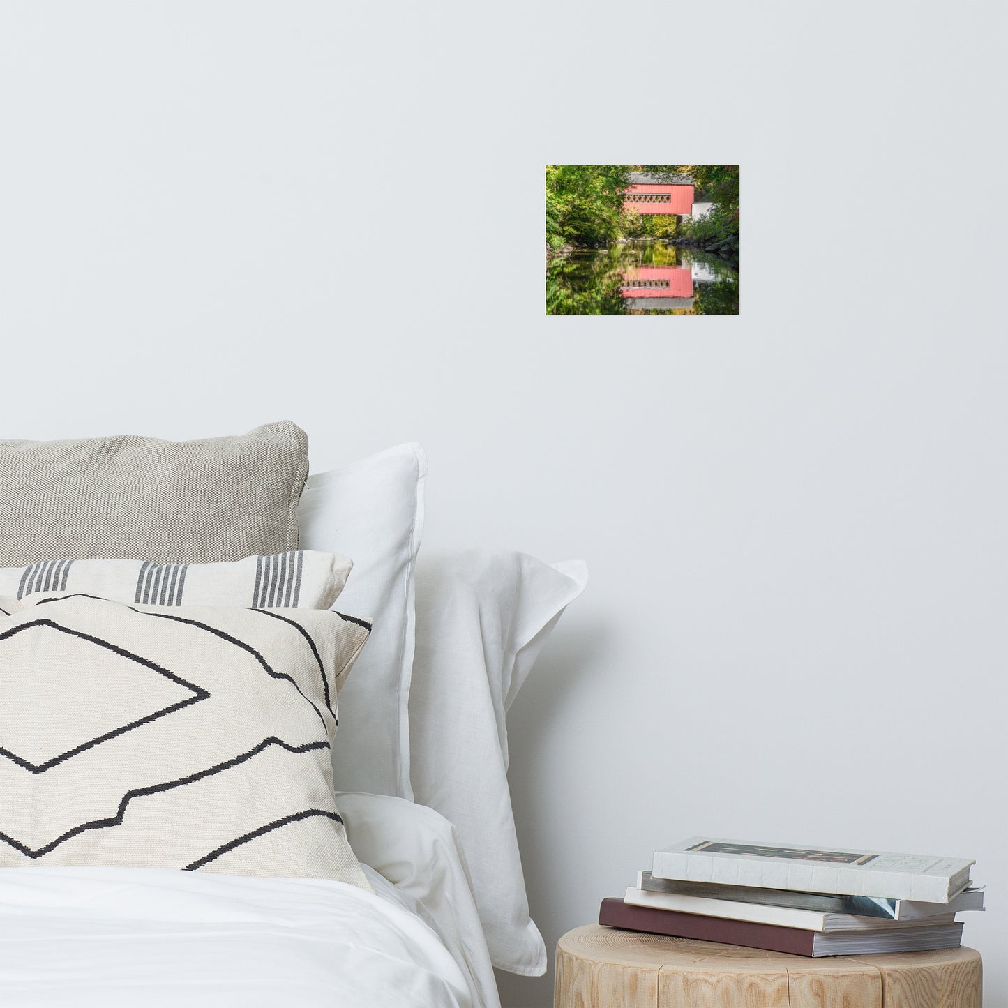 The Reflection of Wooddale Covered Bridge Rustic Farmhouse Style Landscape Photo Loose Wall Art Prints