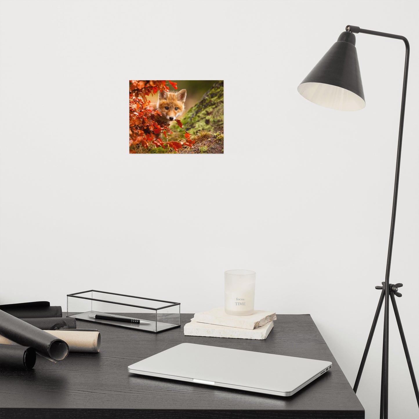 Woodland Prints Nursery: Peek-A-Boo Baby Fox Pup And Fall Leaves - Animal / Wildlife / Nature Photograph / Loose / Frameable / Frameless / Unframed Wall Art Print Artwork - Wall Decor