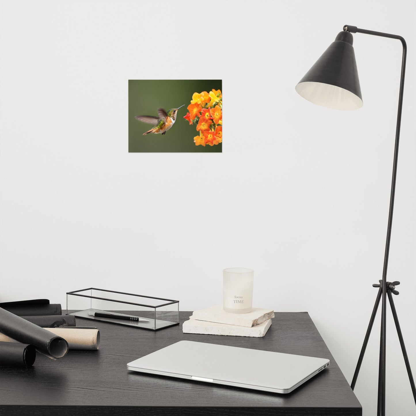 Hummingbird with Little Yellow-Orange Flowers Loose Wall Art Print
