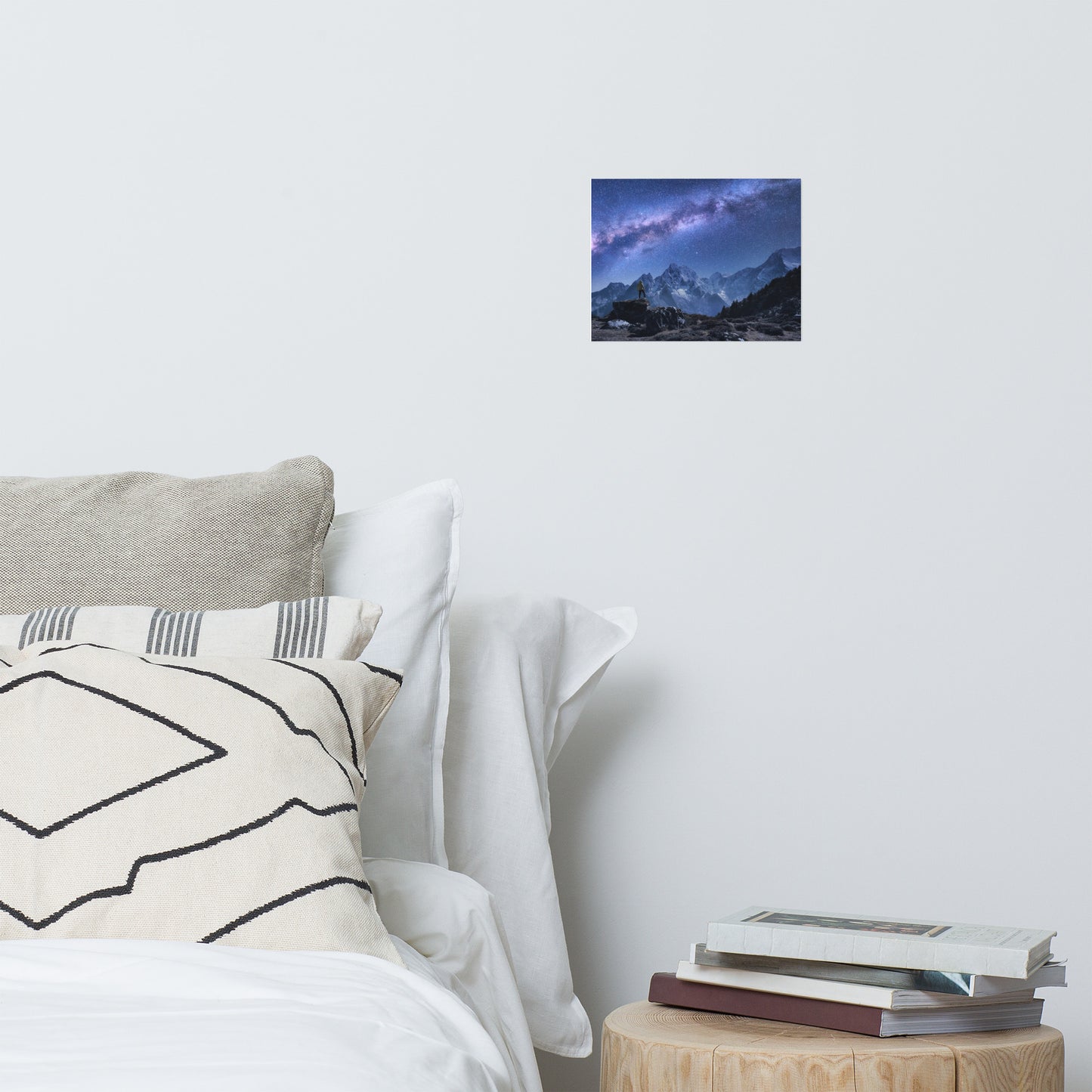 Stone Mountains and Milky Way Rustic Farmhouse Style Night Landscape Photo Loose Wall Art Print