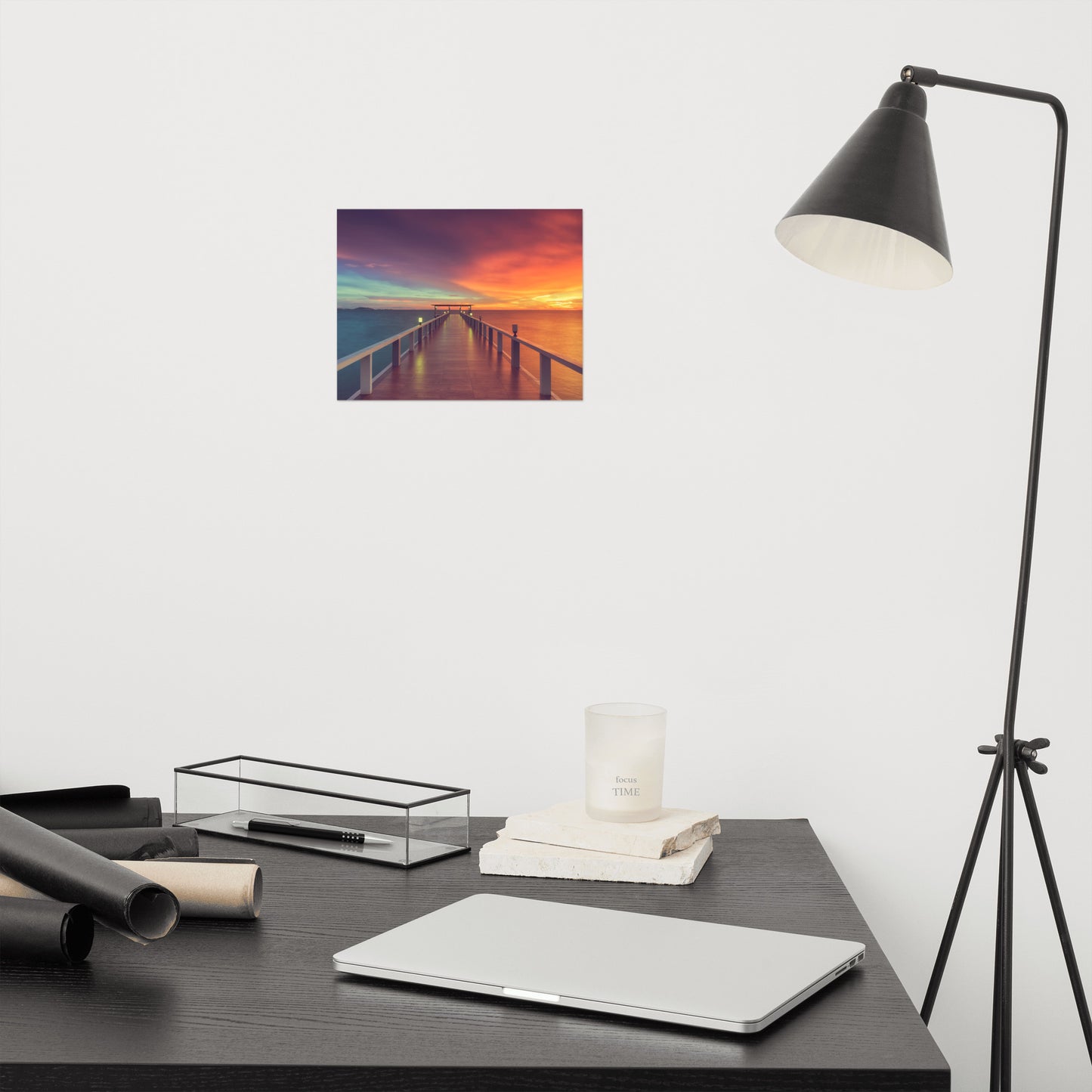 Modern Home Office Wall Art: Surreal Wooden Pier At Sunset with Intrigued Effect Landscape Photo Loose Wall Art Prints
