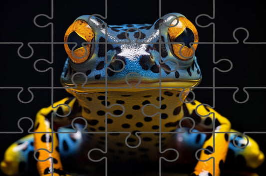 A Glimpse of the Exotic Poison Dart Frog Close-up Photorealistic Digital Artwork Free Online Jigsaw Puzzle