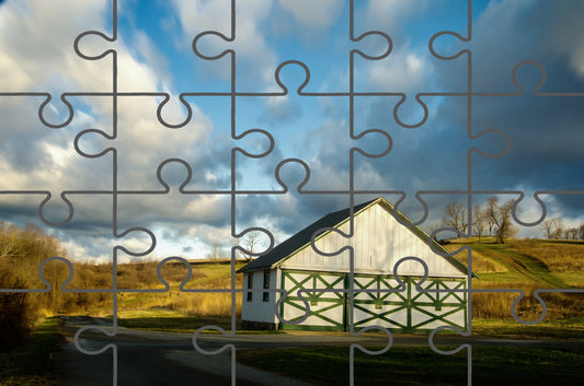 Aging Barn in the Morning Sun Rural Landscape Photograph Digital Jigsaw Puzzle