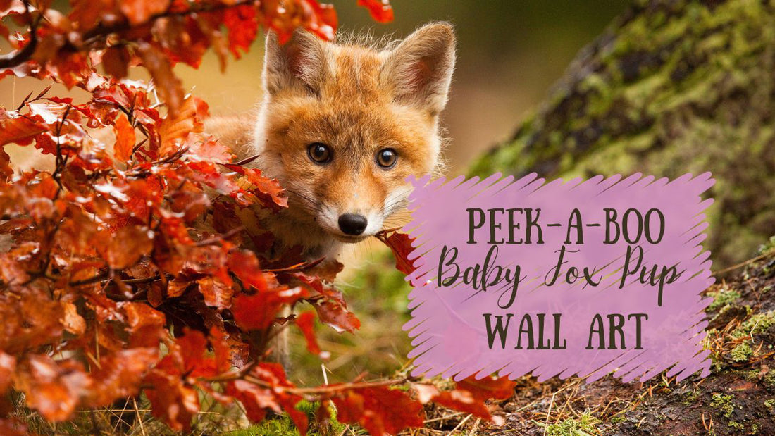 Cute Nursery Prints: Peek-A-Boo Baby Fox Pup And Fall Leaves - Animal / Wildlife / Nature Photograph Canvas Artwork - Wall Decor - Nursery Wall Art Prints