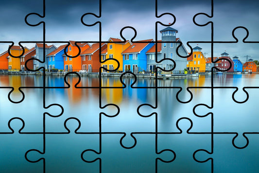 Digital Jigsaw Puzzle: Blue Morning at Waters Edge Coastal Landscape Photograph