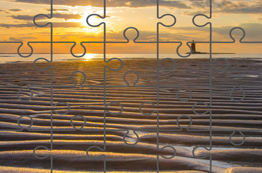 Sandbars and Sunset at Cape Henlopen Beach Coastal Landscape Photograph Free Online Jigsaw Puzzle
