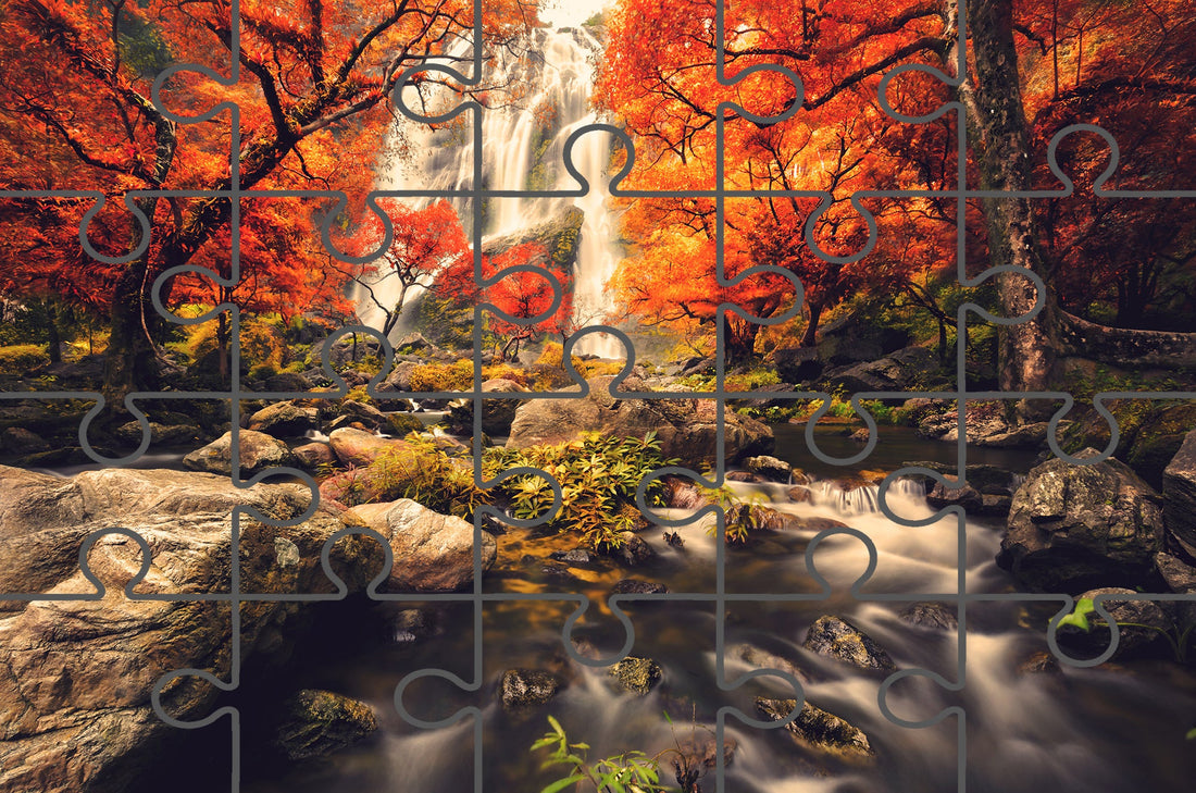 Waterfall in the Autumn Free Online Jigsaw Puzzle
