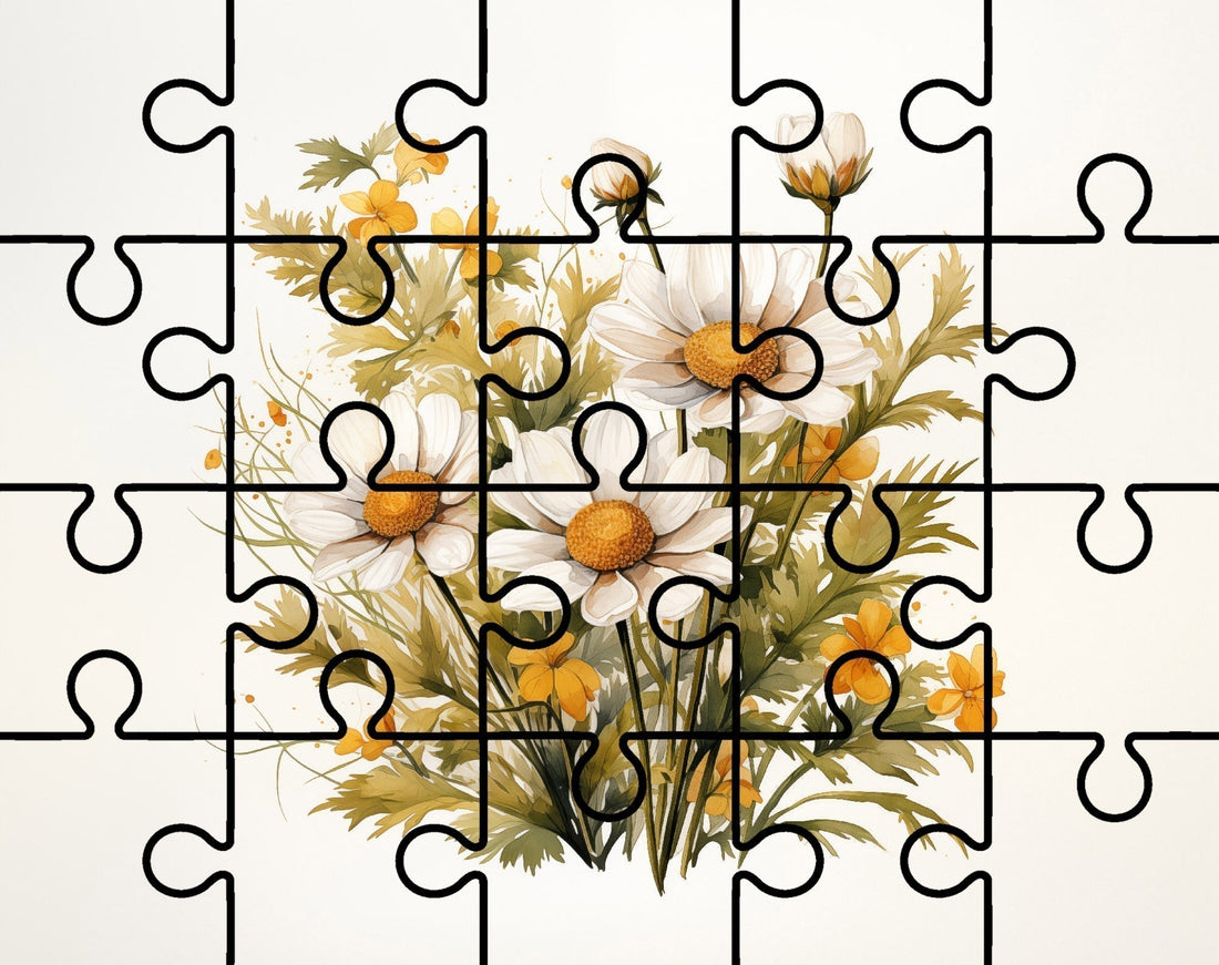 Wildflower Harmony Daisies Watercolor Painting Digital Floral Illustration Digital Puzzle