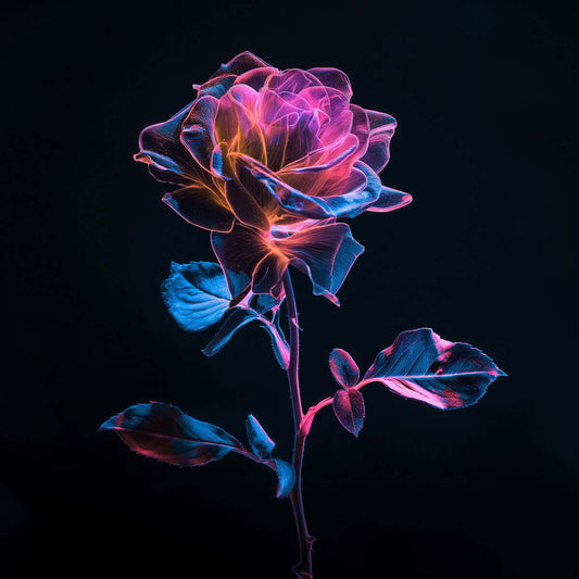Ethereal Blossom Bioluminescent Rose on Black Abstract Minimal  Floral  Botanical Digital Artwork