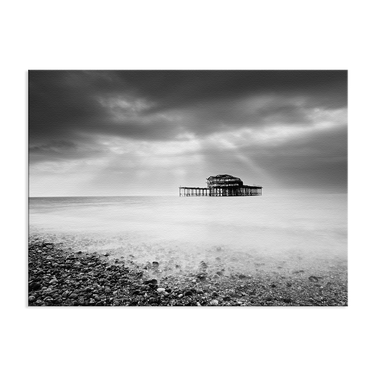 Above Couch Wall Decor: Abandoned West Pier Black and White - Coastal / Beach / Seascape / Nature / Landscape Photo Canvas Wall Art Print - Artwork - Wall Decor
