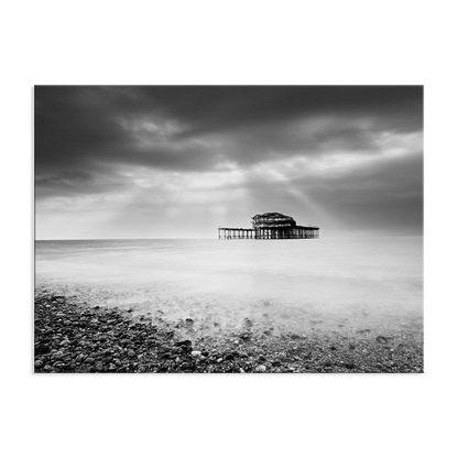 Above Couch Wall Decor: Abandoned West Pier Black and White - Coastal / Beach / Seascape / Nature / Landscape Photo Canvas Wall Art Print - Artwork - Wall Decor