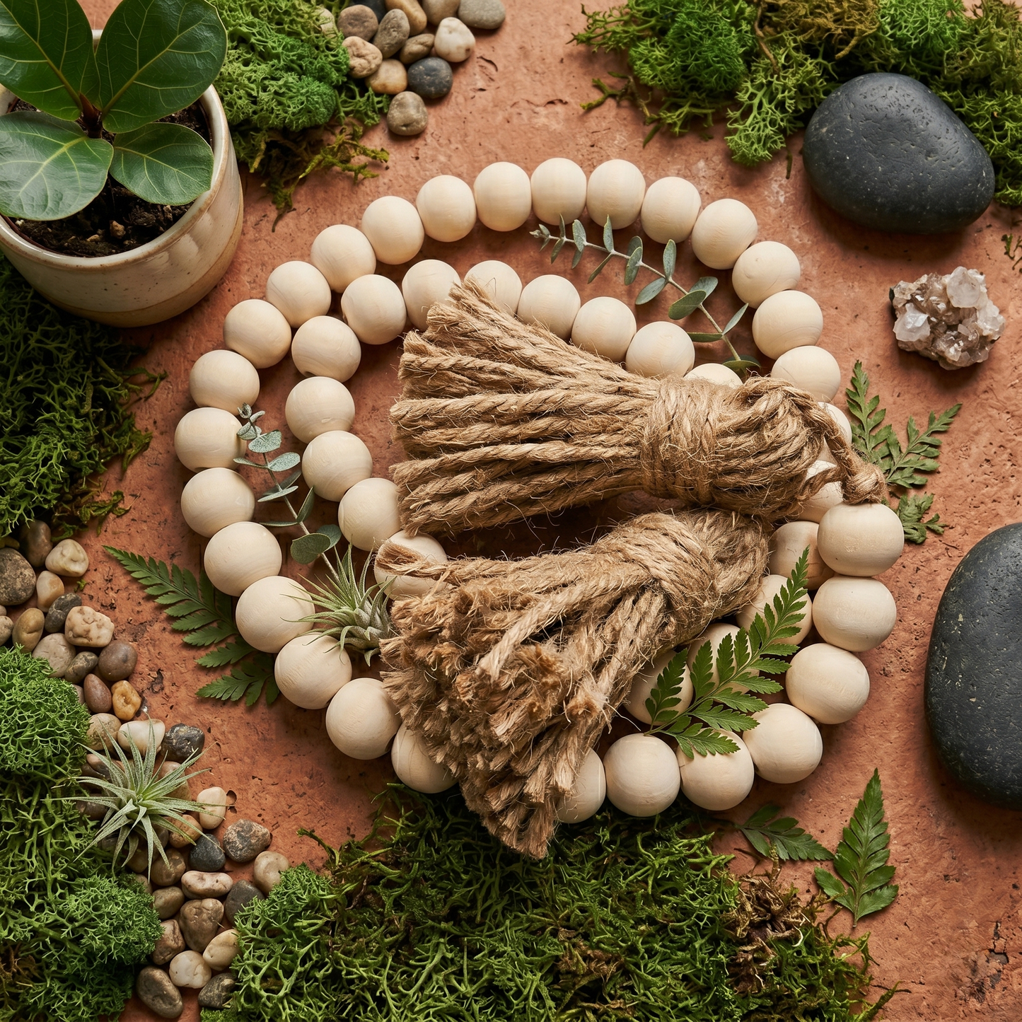 20 MM Wood Bead Garland Natural (6)