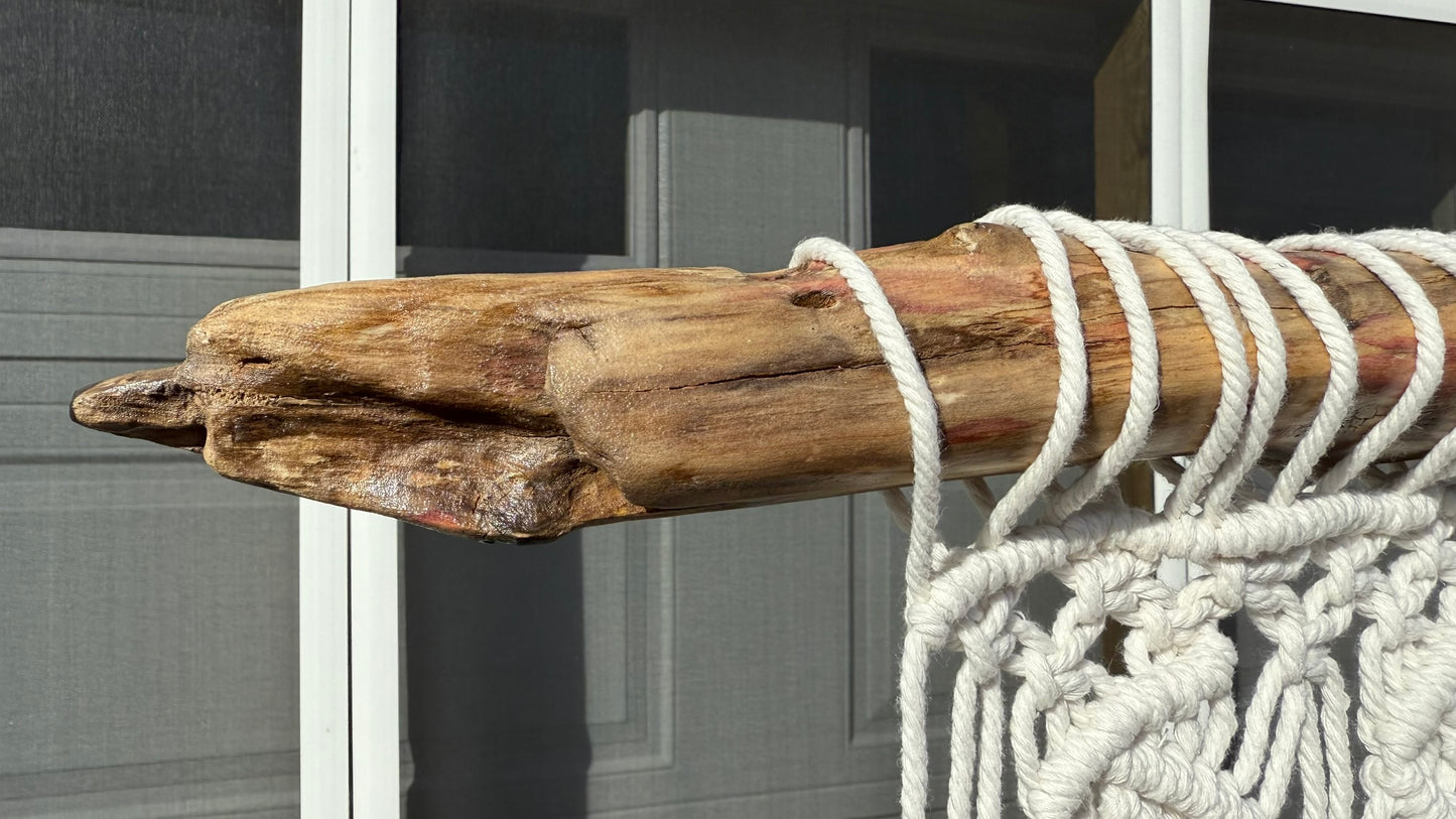 50 Weathered Driftwood Branch Satin Finish with Leaf and Vine Macrame Tapestry Wall Hanging (4)