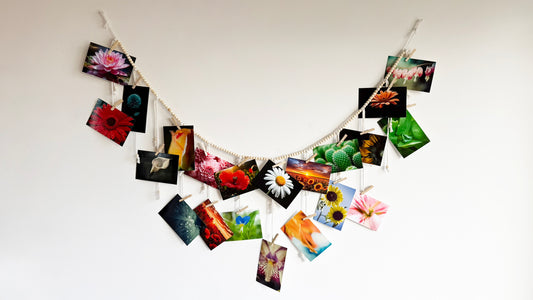 60" Boho Hanging Photo Display Garland with Wooden Beads & Clips | Picture Holder Wall Decor