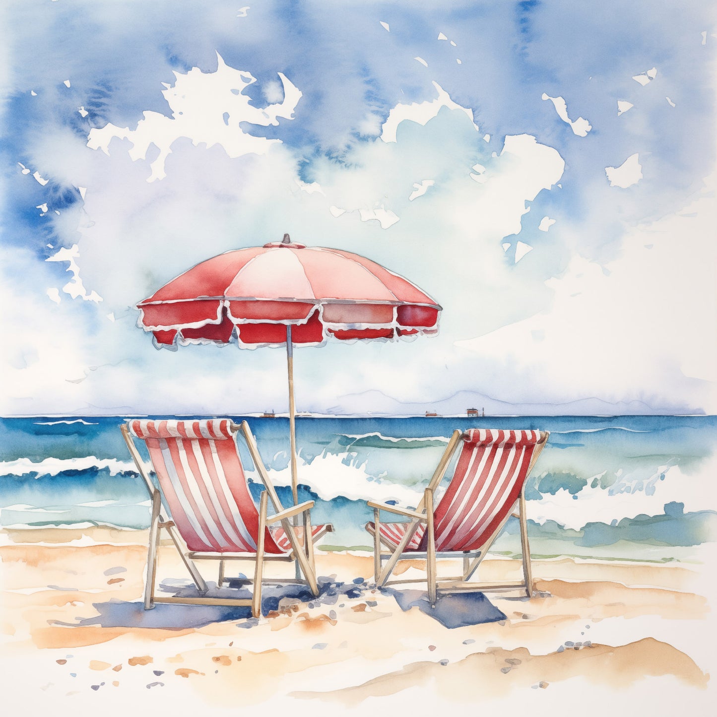 Beach Print Chair: "A Perfect Pair" Watercolor Beach Scene - Digital Artwork Unframed Art Print