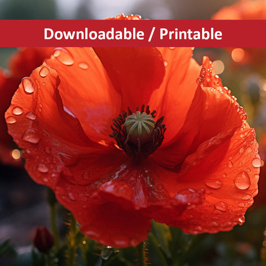 A Single Tear of Red Photorealistic Floral Digital Artwork DIY Downloadable and Printable Wall Art Prints